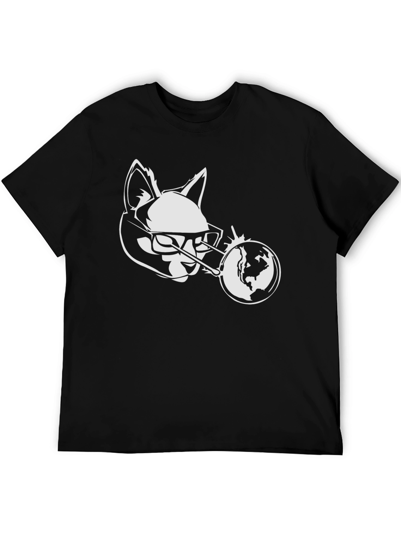 Cool Cat Globe Graphic Black T-Shirt