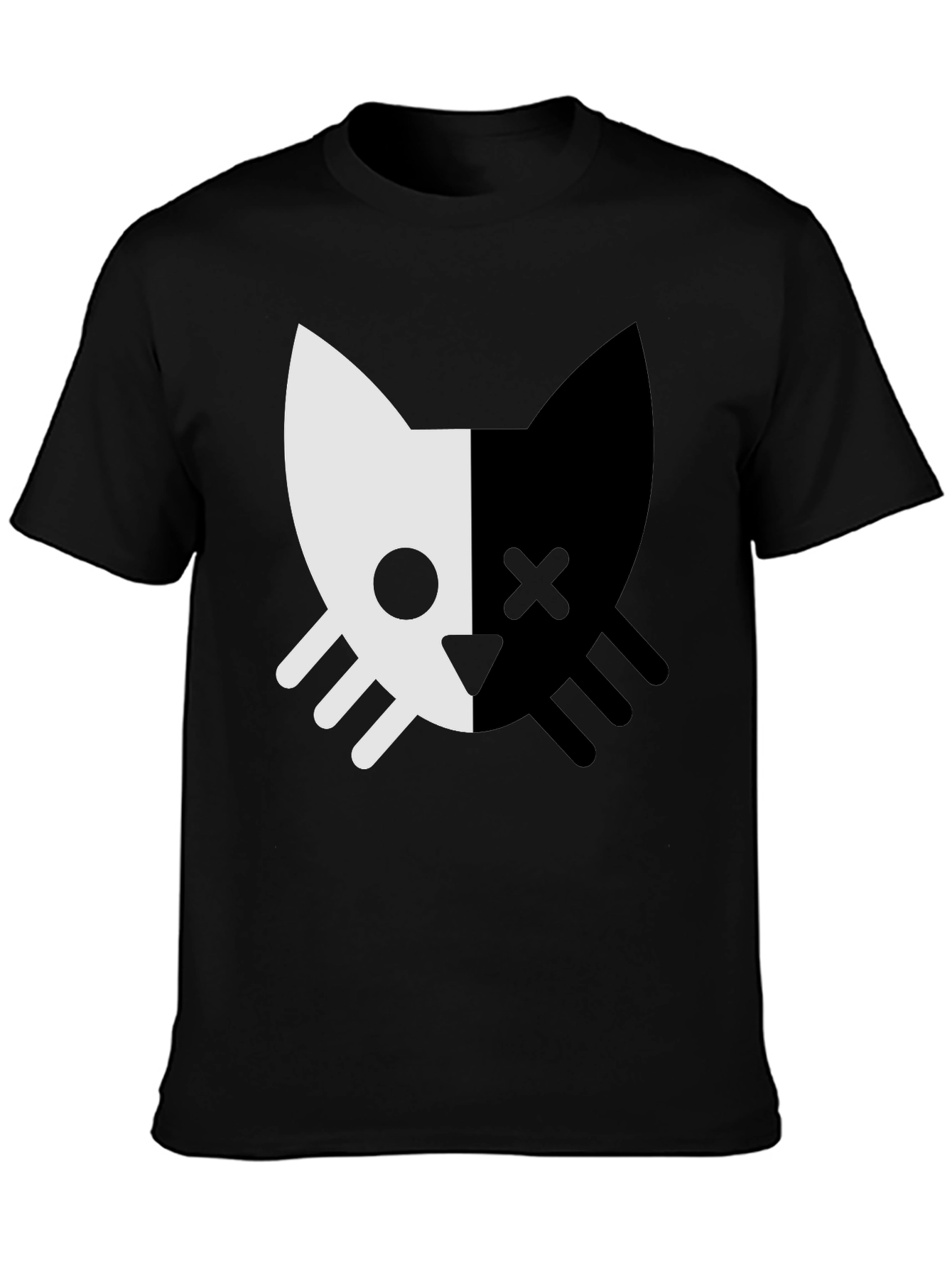 Two-Tone Cat Graphic Tee - Stylish Unisex Design