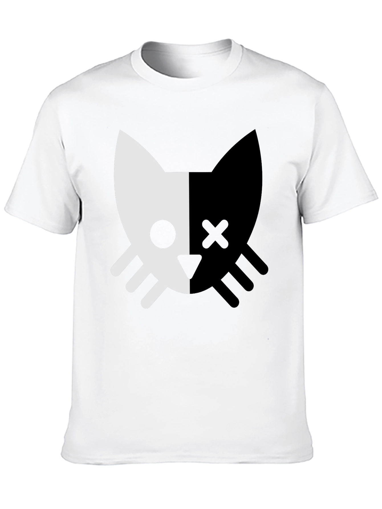 Two-Tone Cat Graphic Tee - Stylish Unisex Design