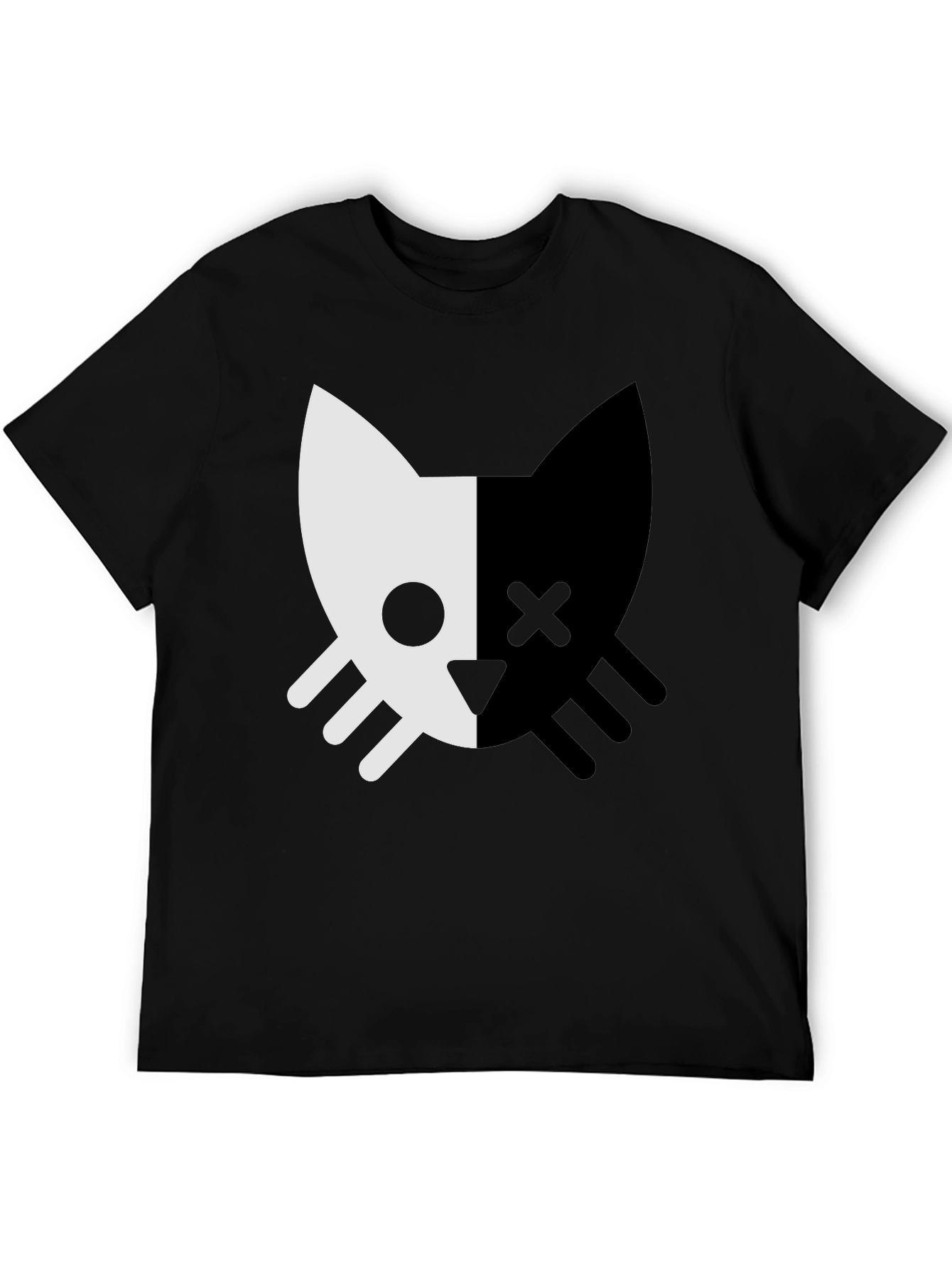 Two-Tone Cat Graphic Tee - Stylish Unisex Design