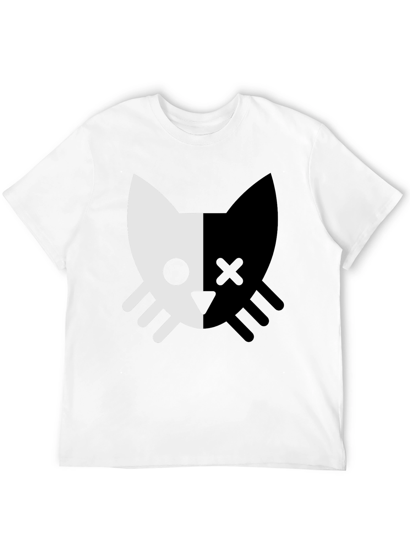 Two-Tone Cat Graphic Tee - Stylish Unisex Design