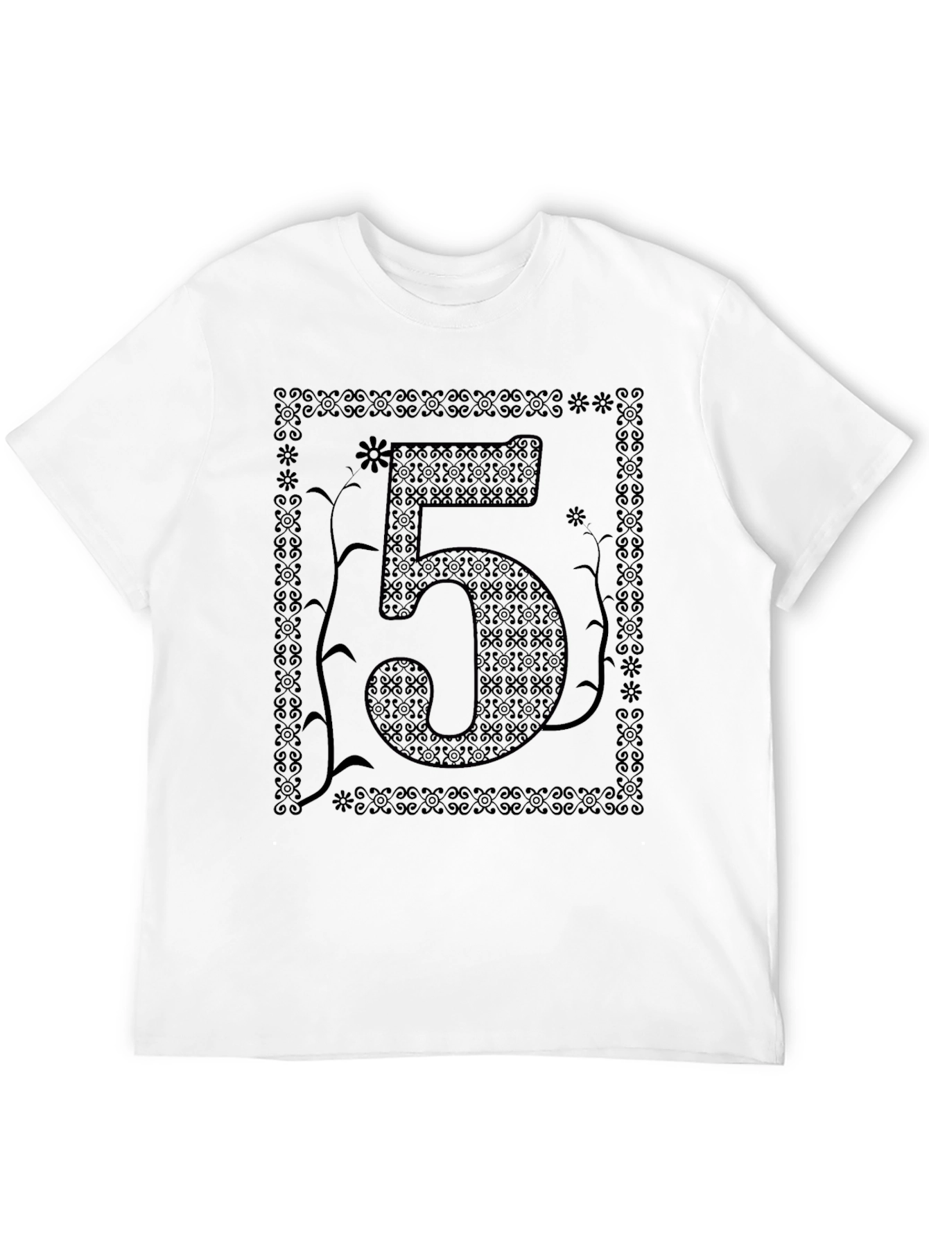 Floral Number 5 Graphic Print Black T-Shirt