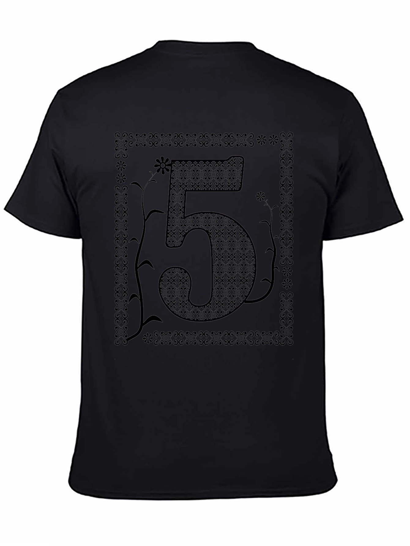 Floral Number 5 Graphic Print Black T-Shirt