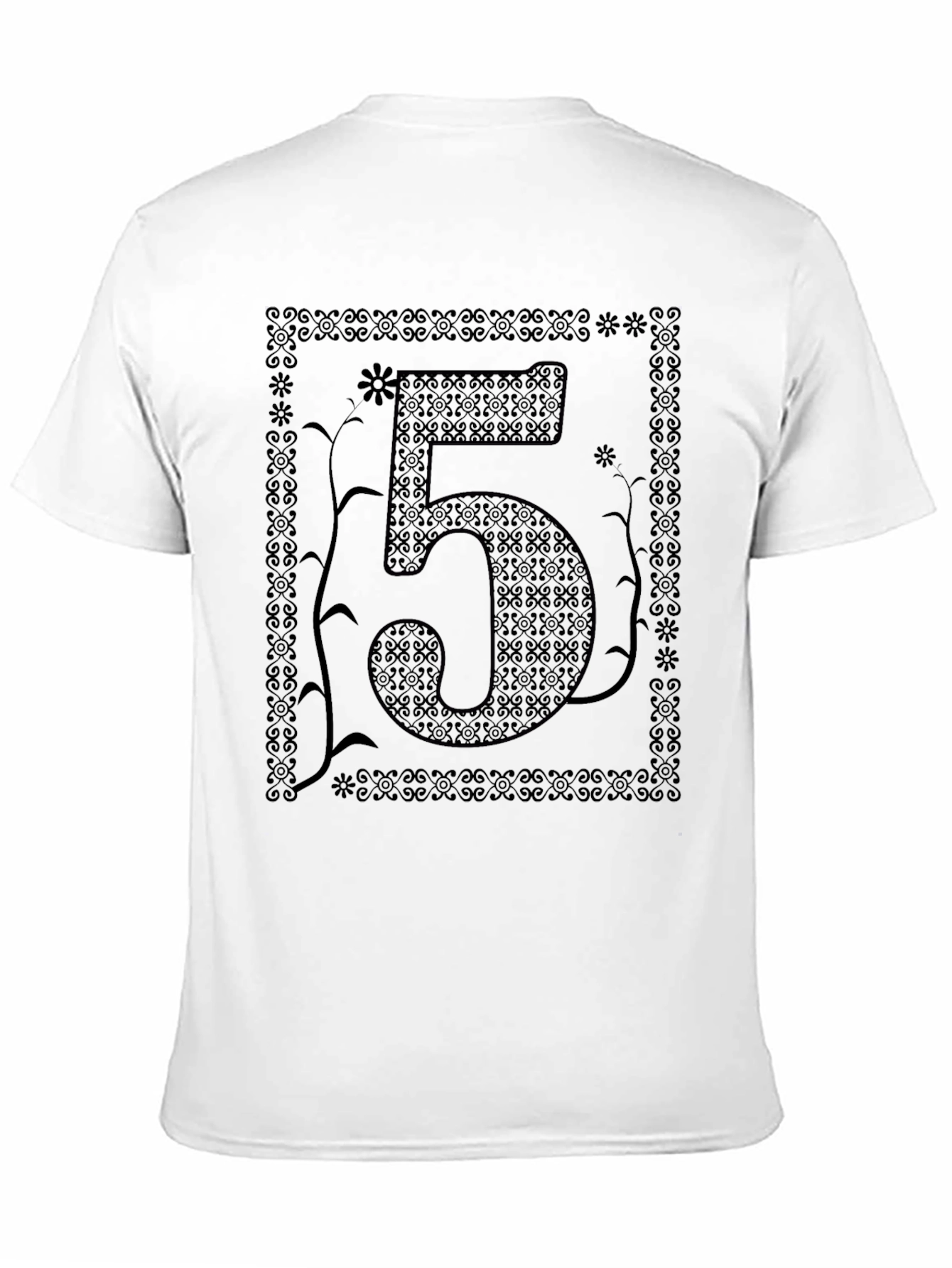 Floral Number 5 Graphic Print Black T-Shirt
