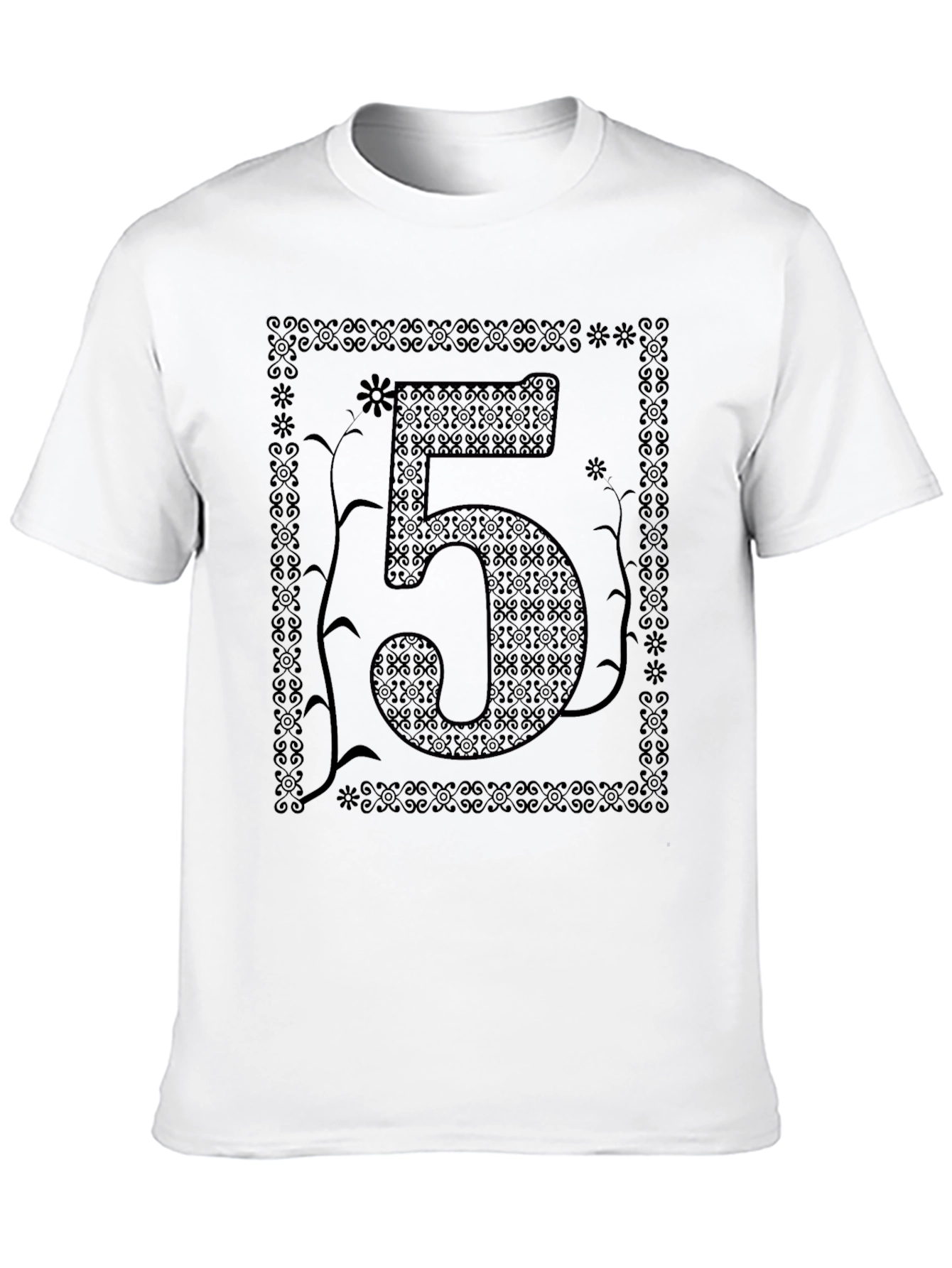 Floral Number 5 Graphic Print Black T-Shirt