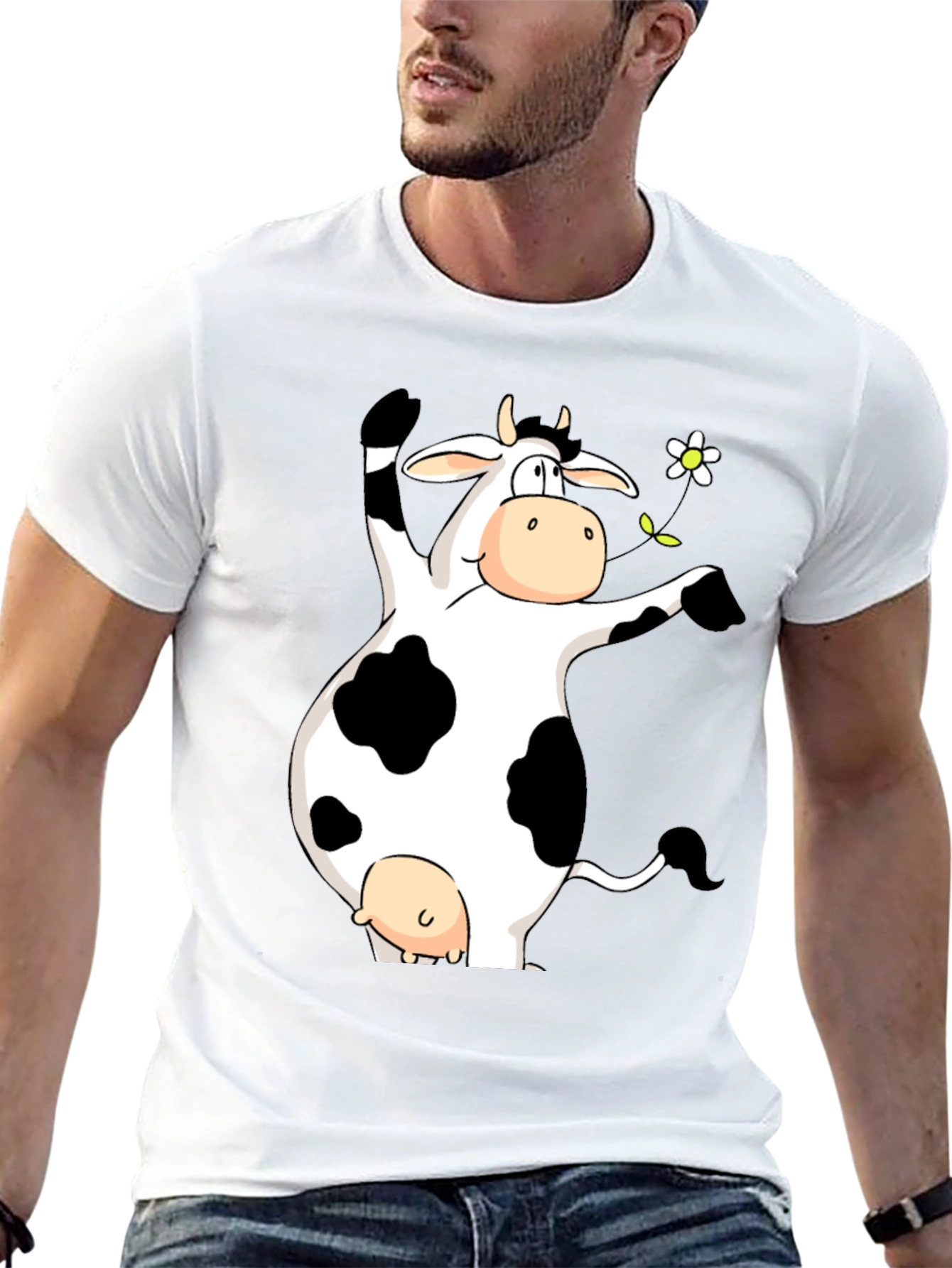 Funny Cow Graphic Print Black T-Shirt