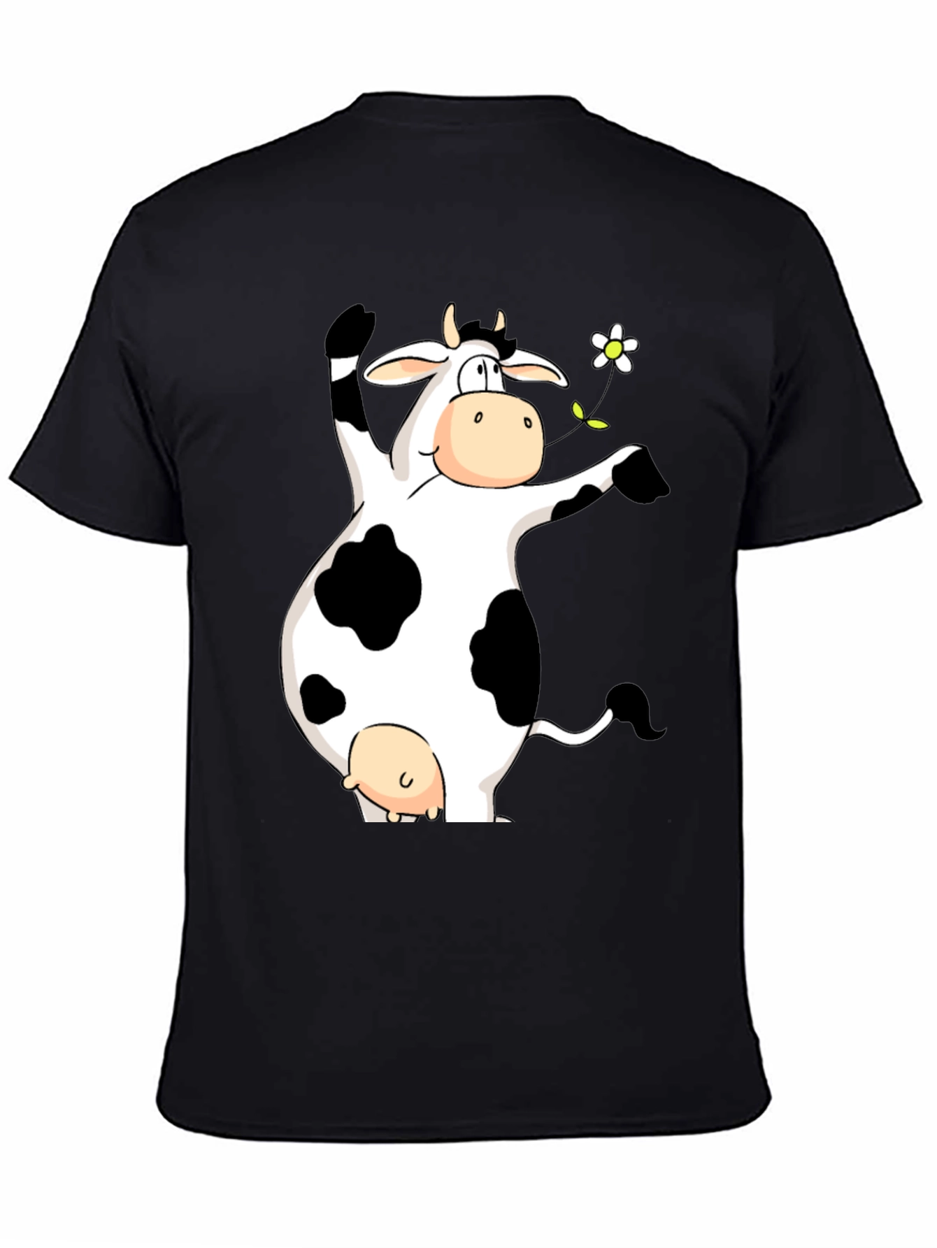 Funny Cow Graphic Print Black T-Shirt