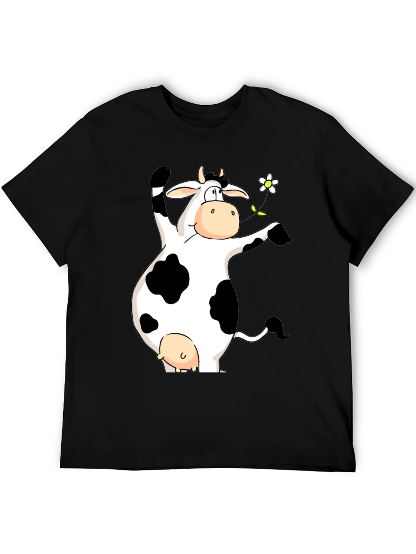 Funny Cow Graphic Print Black T-Shirt