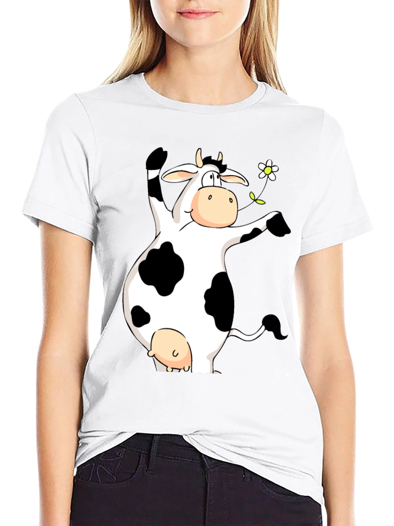 Funny Cow Graphic Print Black T-Shirt
