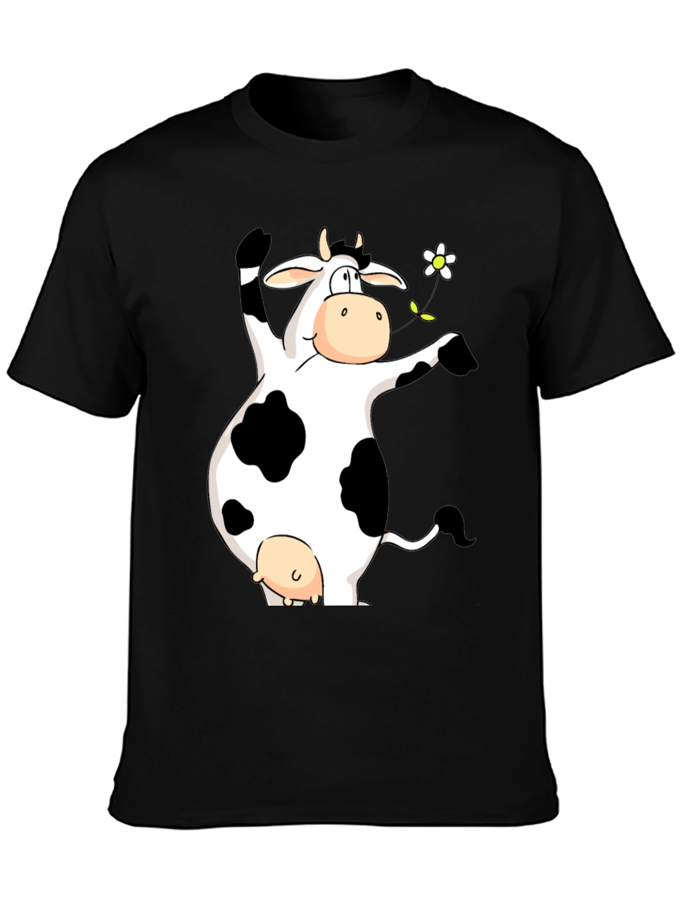 Funny Cow Graphic Print Black T-Shirt