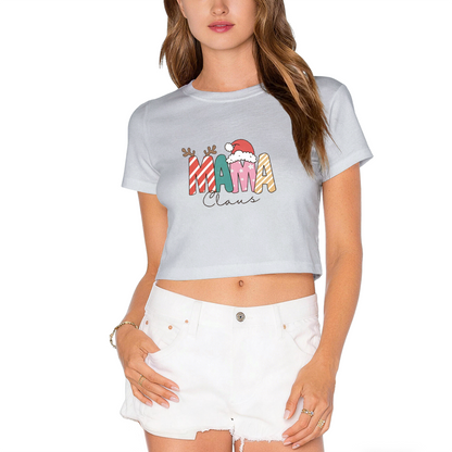 Mama Claus Retro Candy Stripe Letter Christmas Mom Crop Top