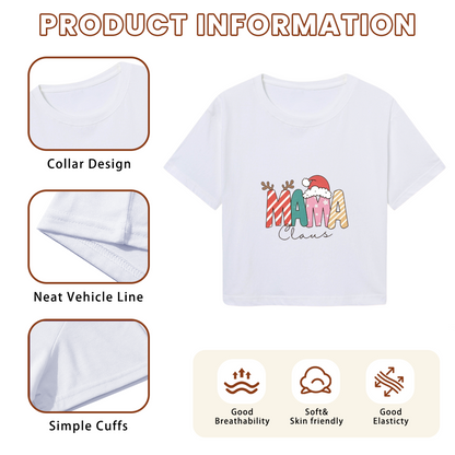 Mama Claus Retro Candy Stripe Letter Christmas Mom Crop Top