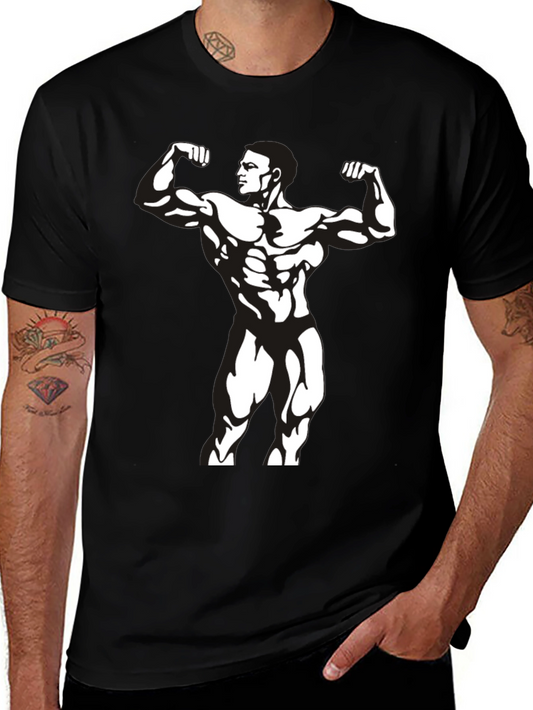 Mens Black Bodybuilder Graphic T-Shirt