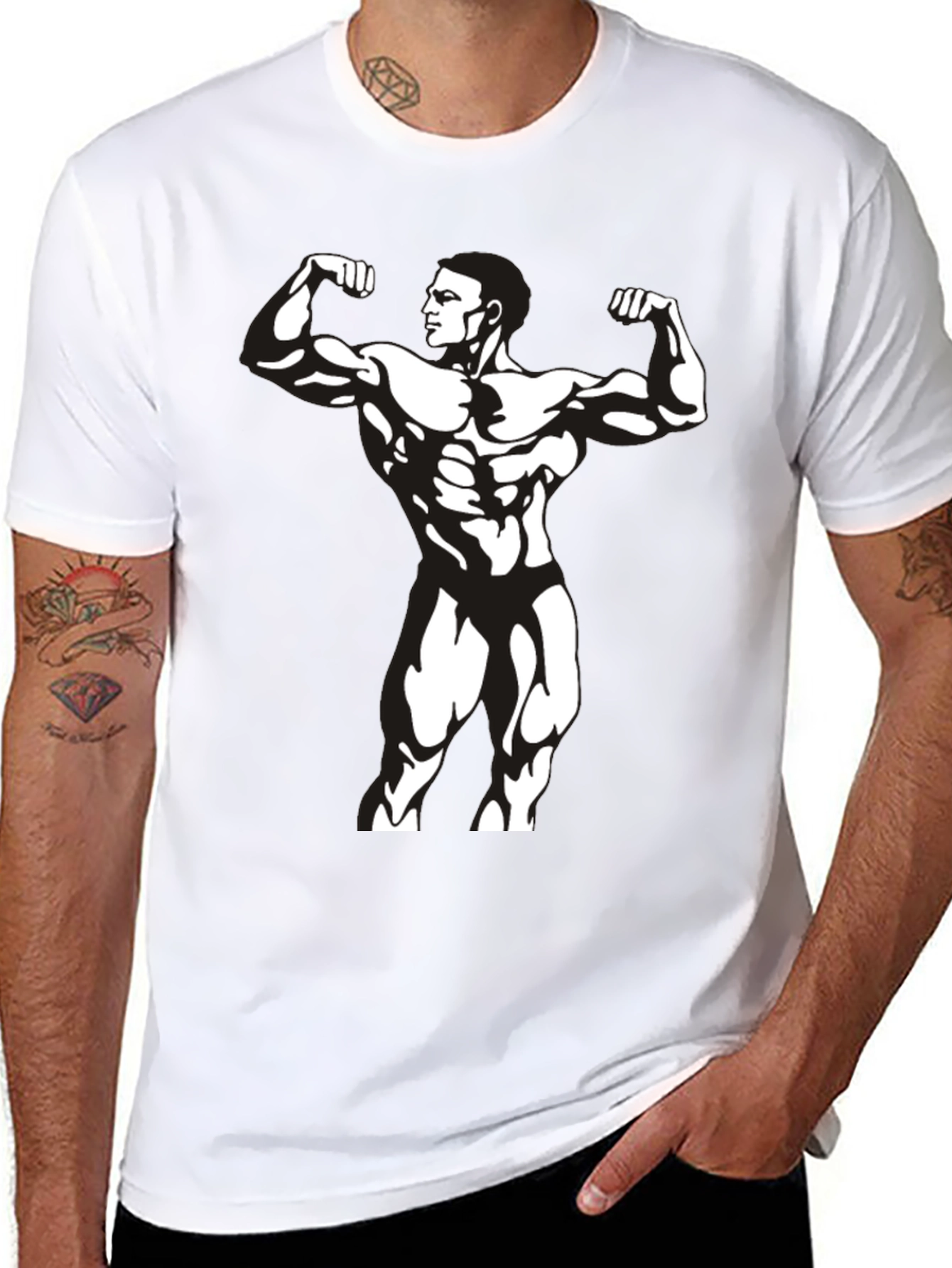 Mens Black Bodybuilder Graphic T-Shirt