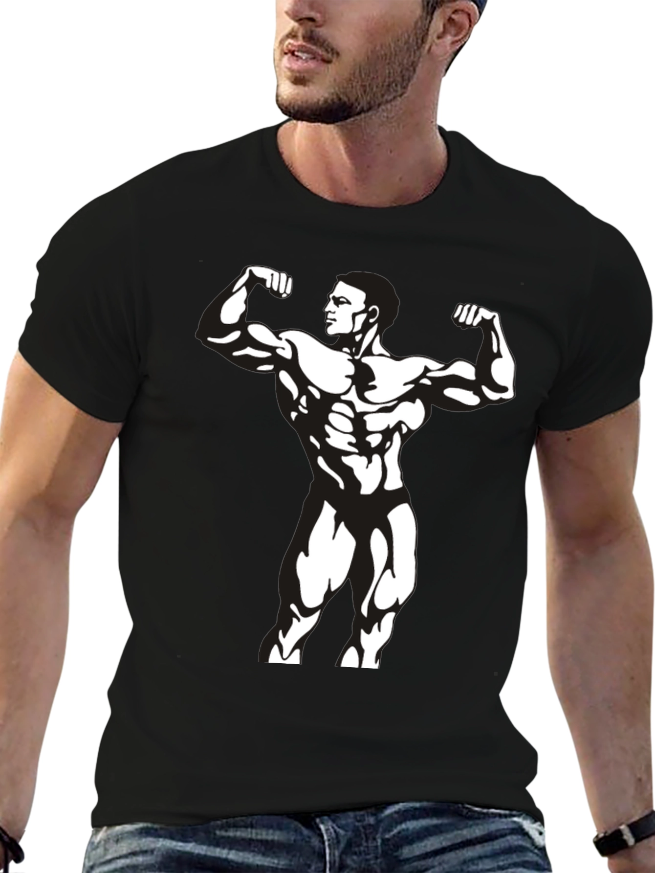 Mens Black Bodybuilder Graphic T-Shirt