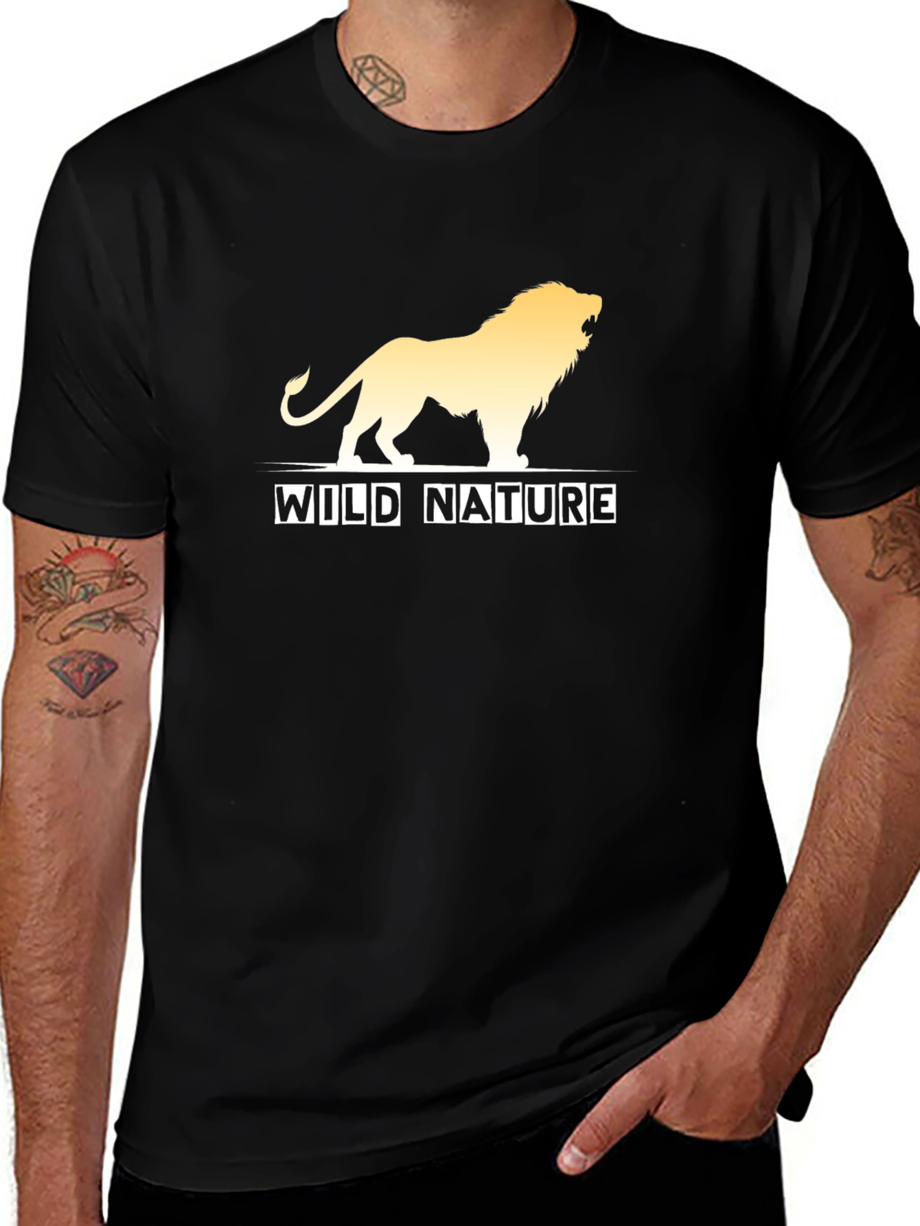 Wild Nature Lion Graphic Black T-Shirt