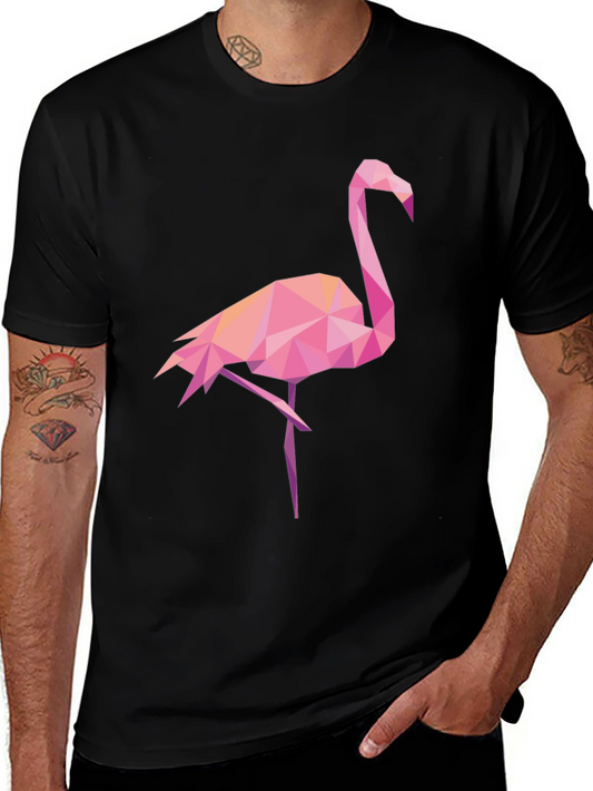 Geometric Flamingo Graphic Tee - Black Casual Shirt