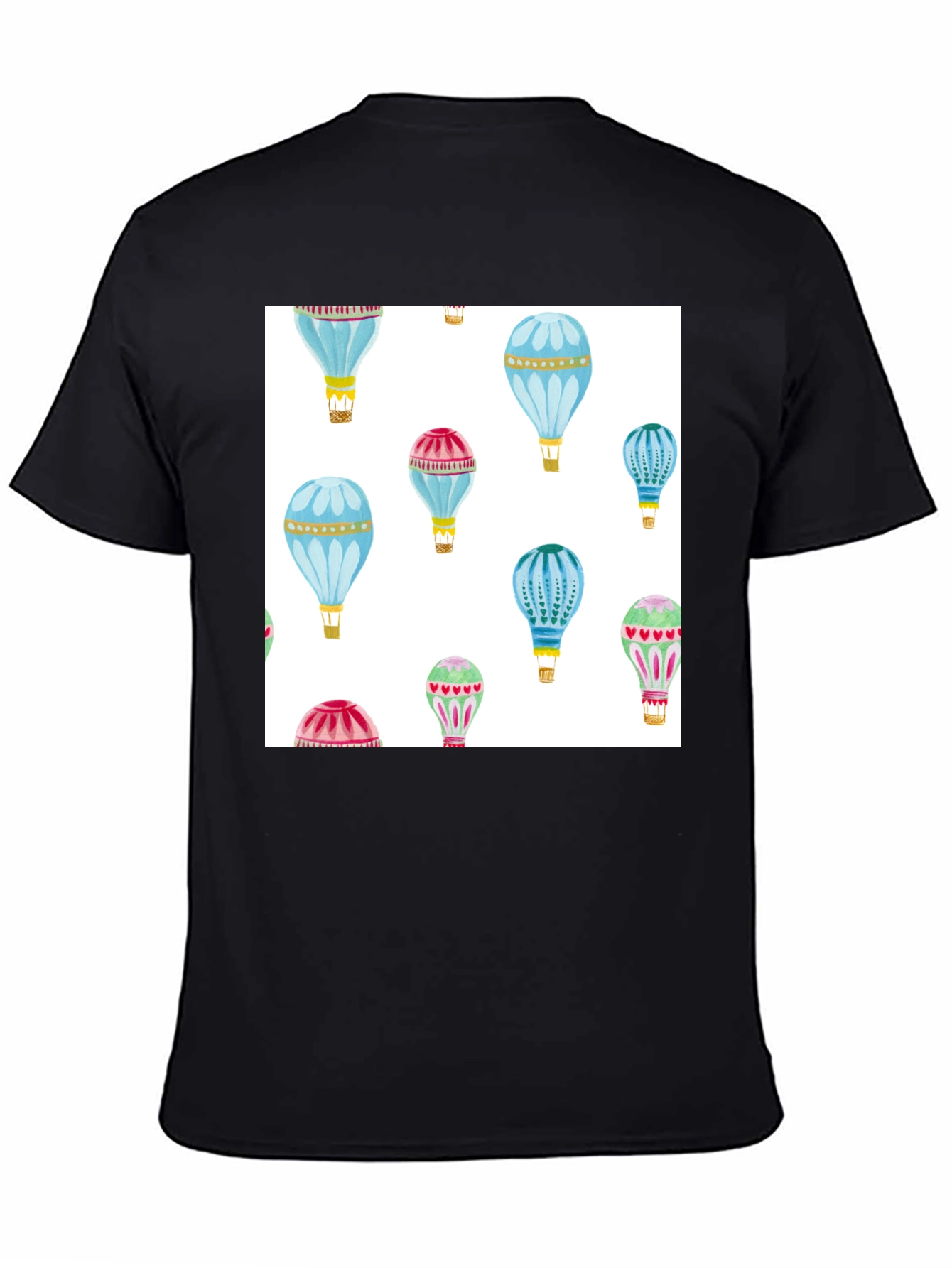 Hot Air Balloon Print Black T-Shirt