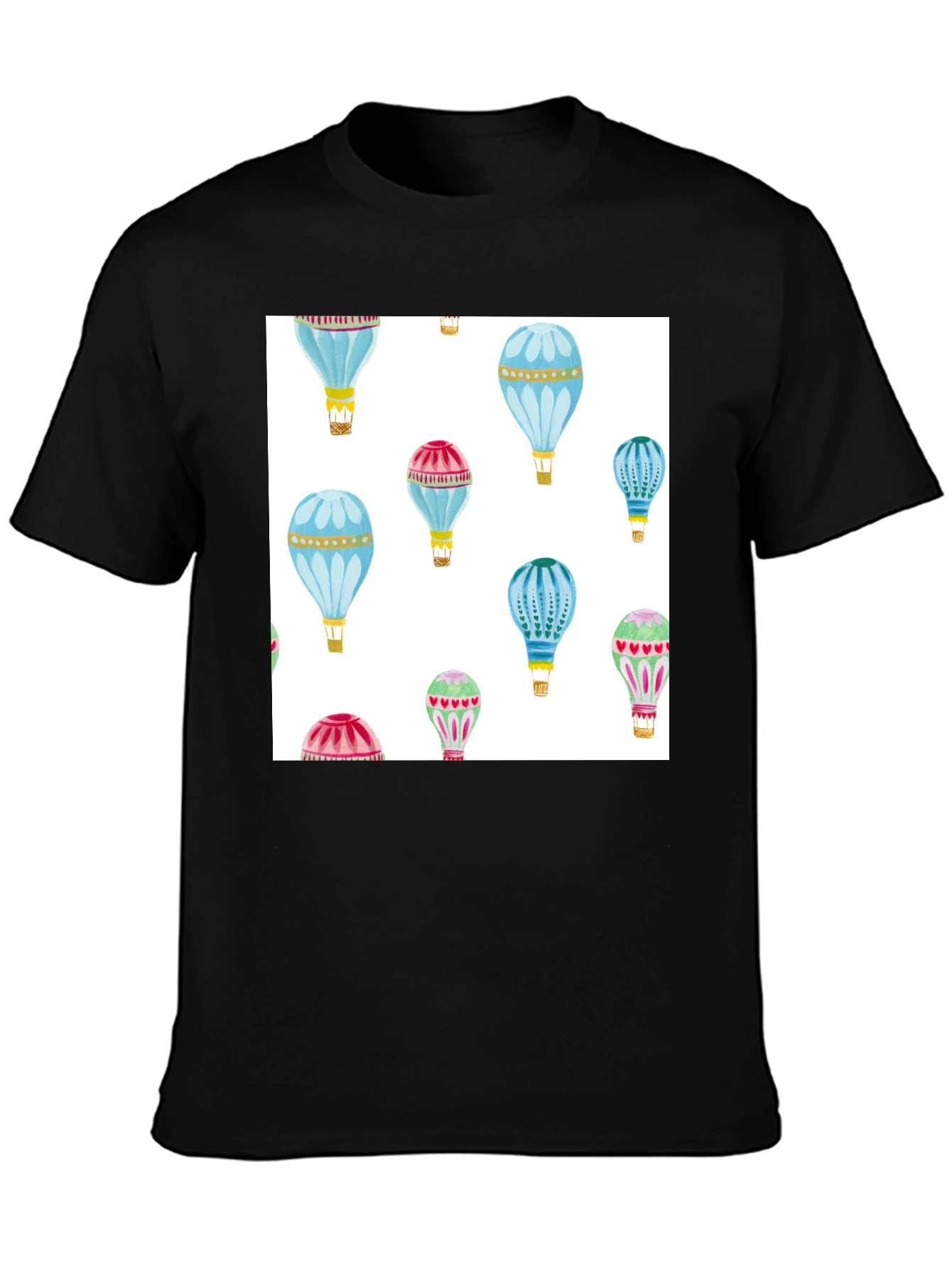 Hot Air Balloon Print Black T-Shirt