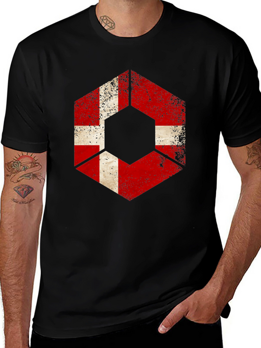 Distressed Hexagon Denmark Flag Graphic T-Shirt