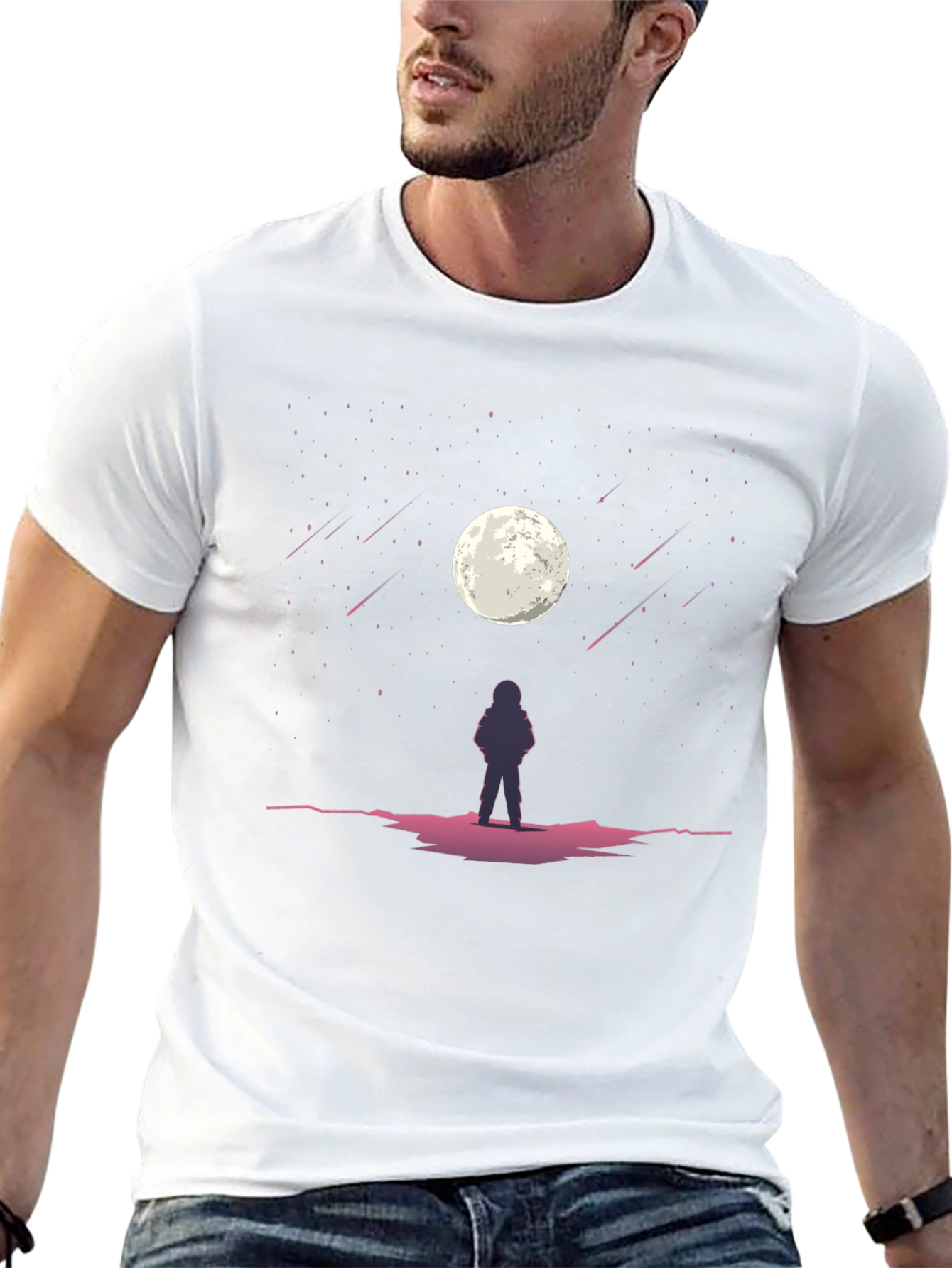 Astronaut Moon Gazing Black Graphic Tee
