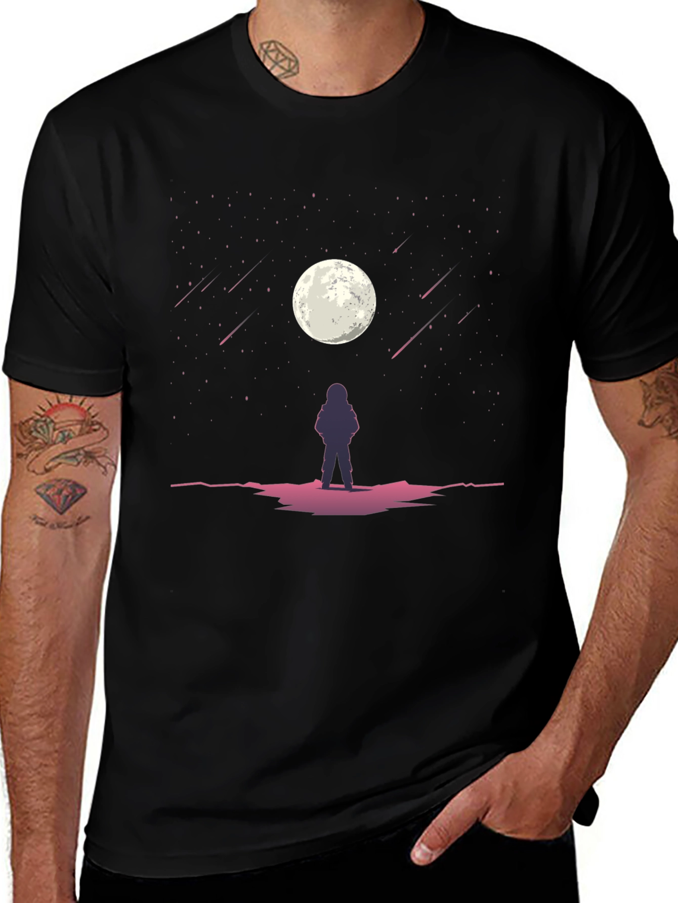 Astronaut Moon Gazing Black Graphic Tee