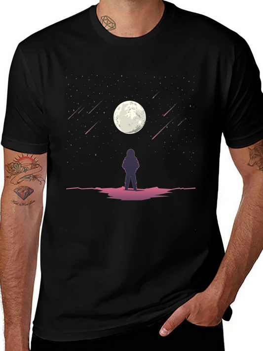 Astronaut Moon Gazing Black Graphic Tee