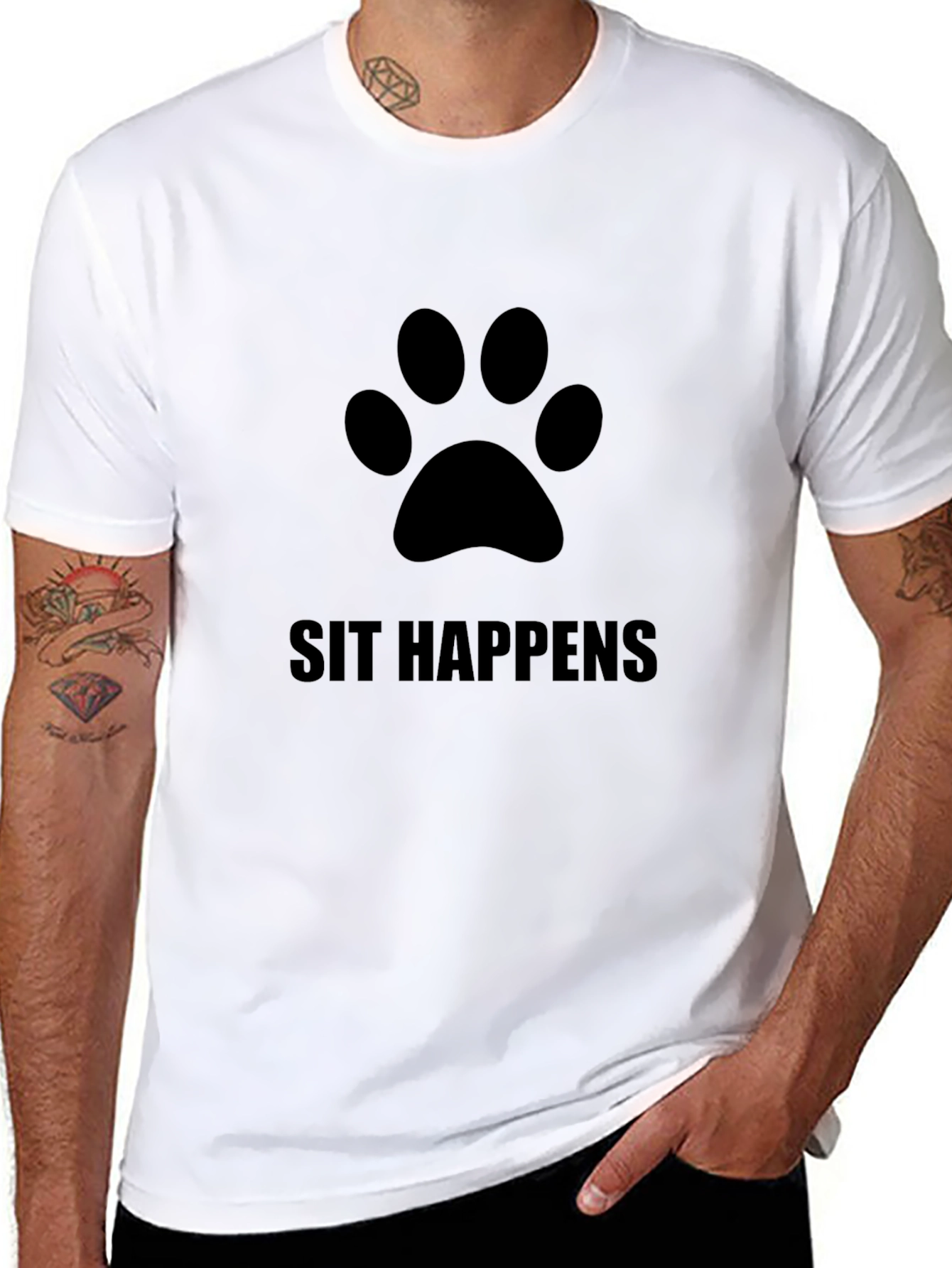 Sit Happens Paw Print Graphic Tee - Black