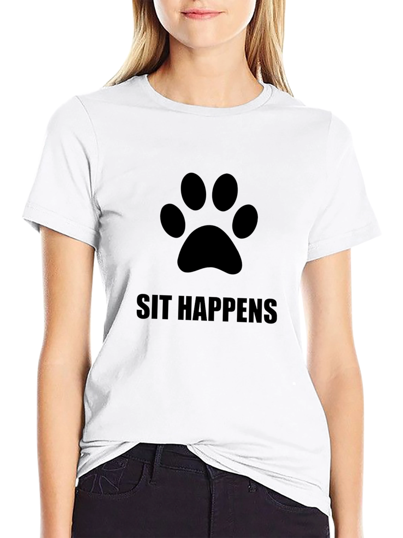 Sit Happens Paw Print Graphic Tee - Black