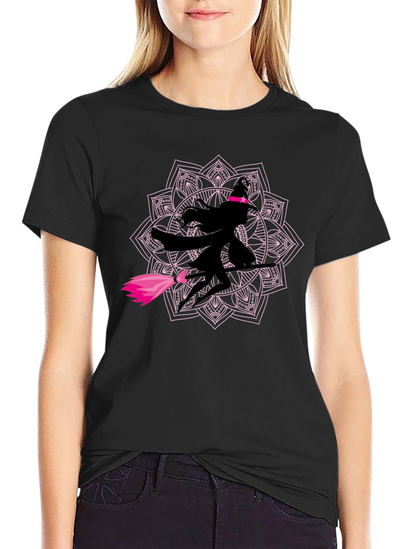 Witch Mandala Graphic Tee - Black Cotton T-Shirt