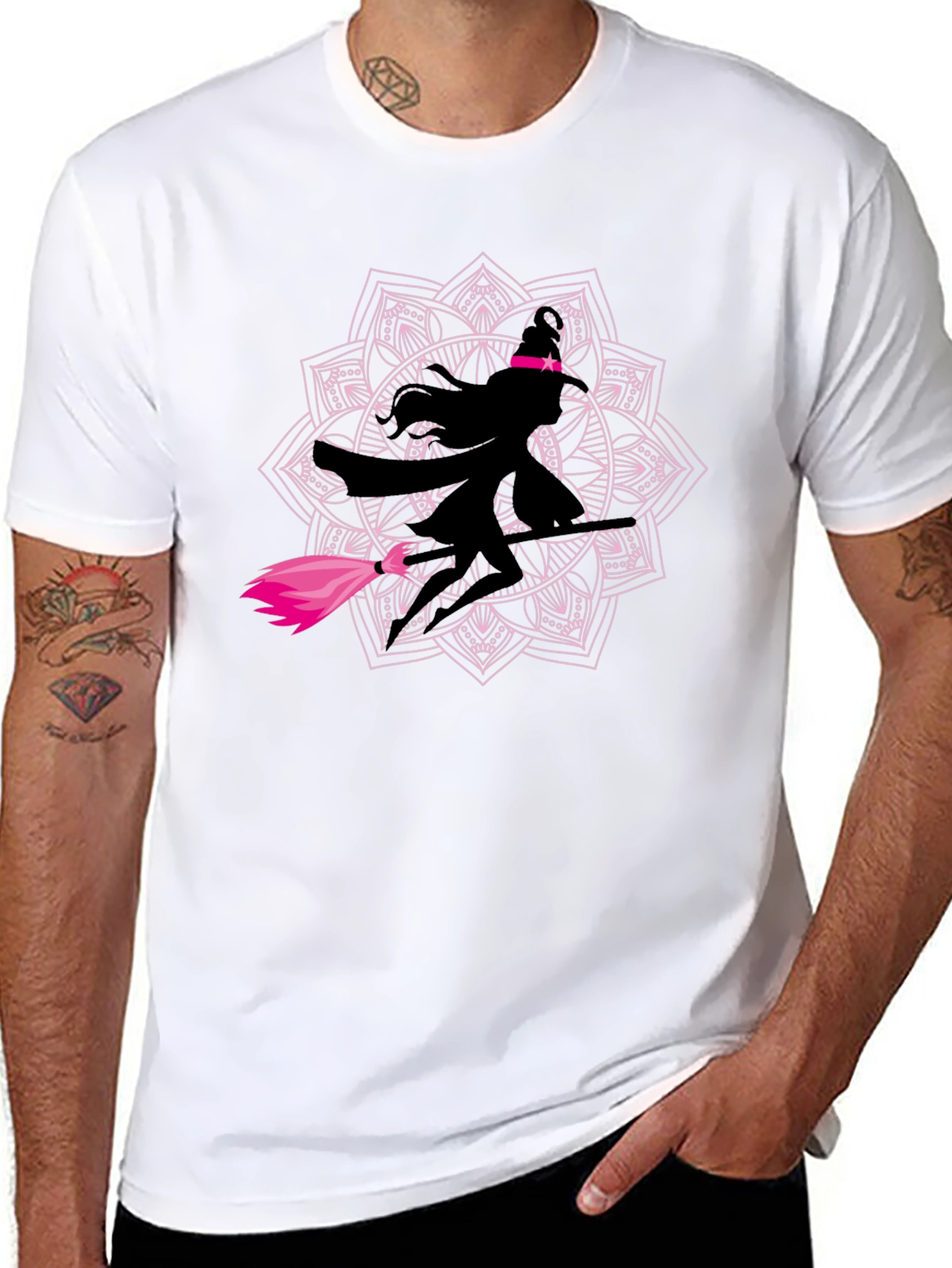 Witch Mandala Graphic Tee - Black Cotton T-Shirt