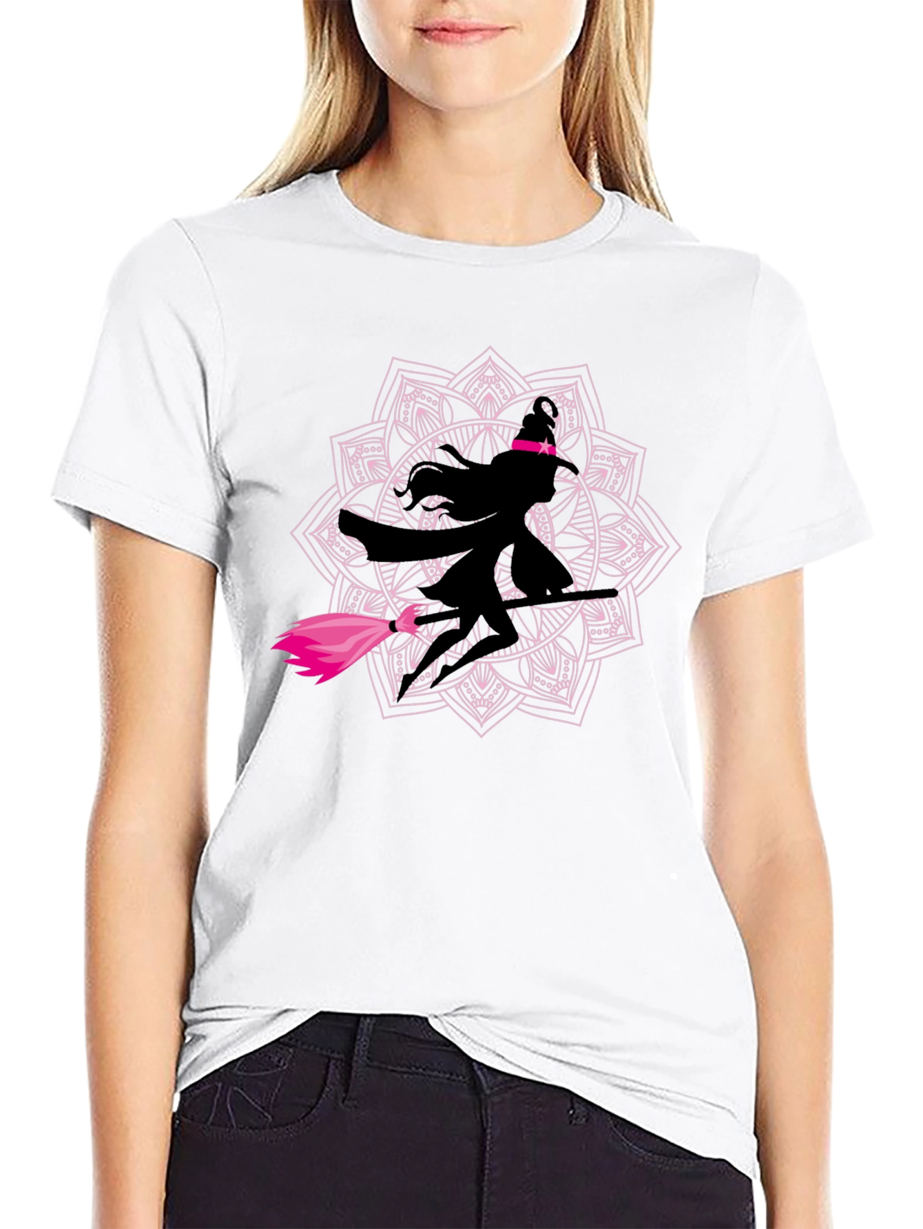 Witch Mandala Graphic Tee - Black Cotton T-Shirt