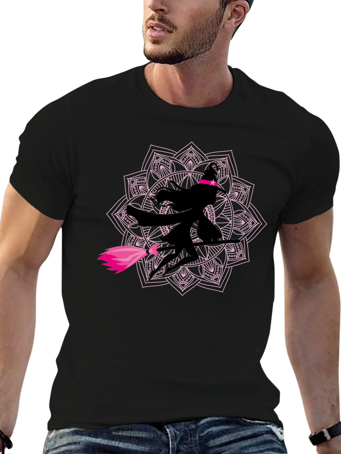 Witch Mandala Graphic Tee - Black Cotton T-Shirt