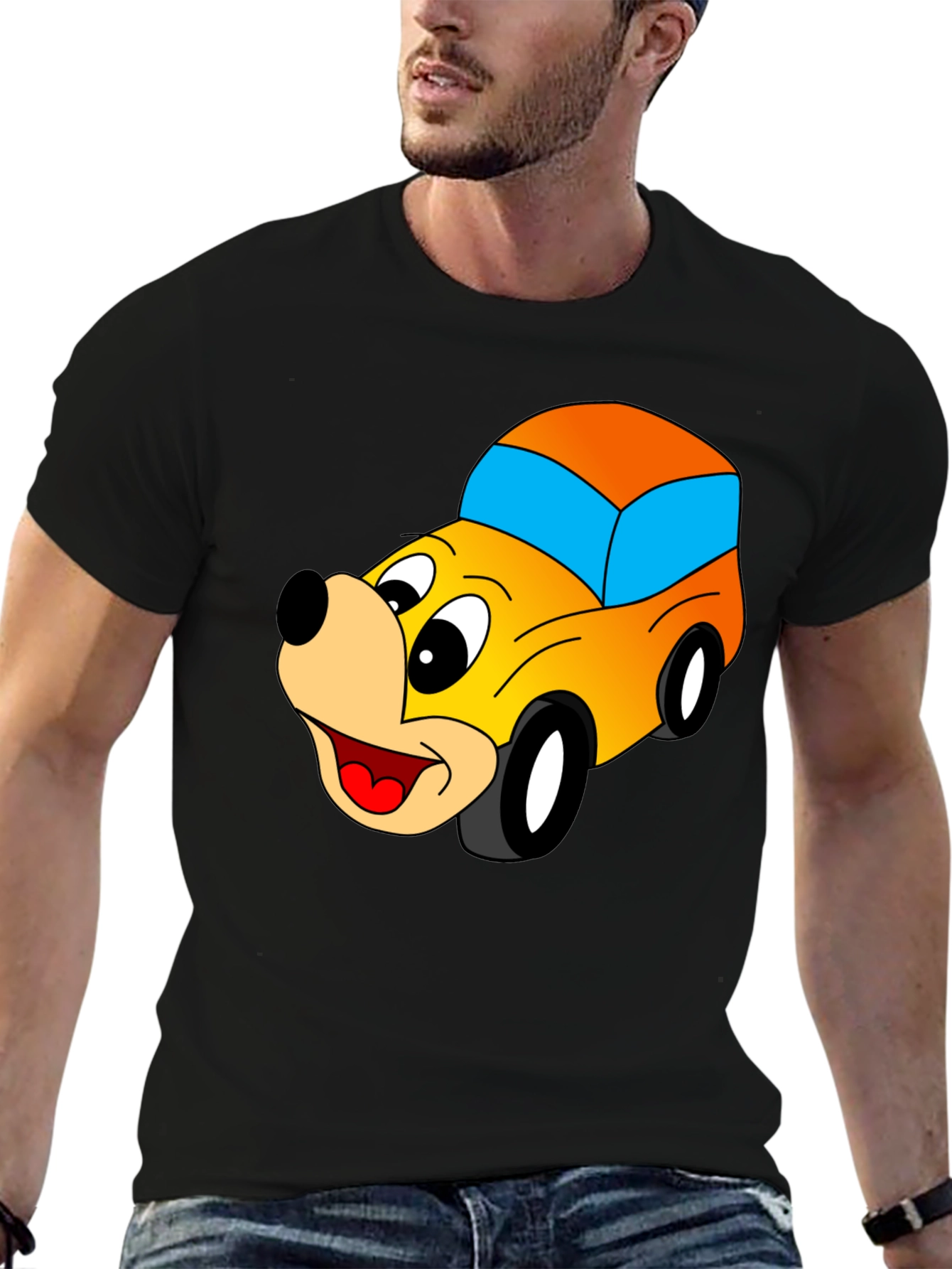 Cartoon Car Graphic Black T-Shirt