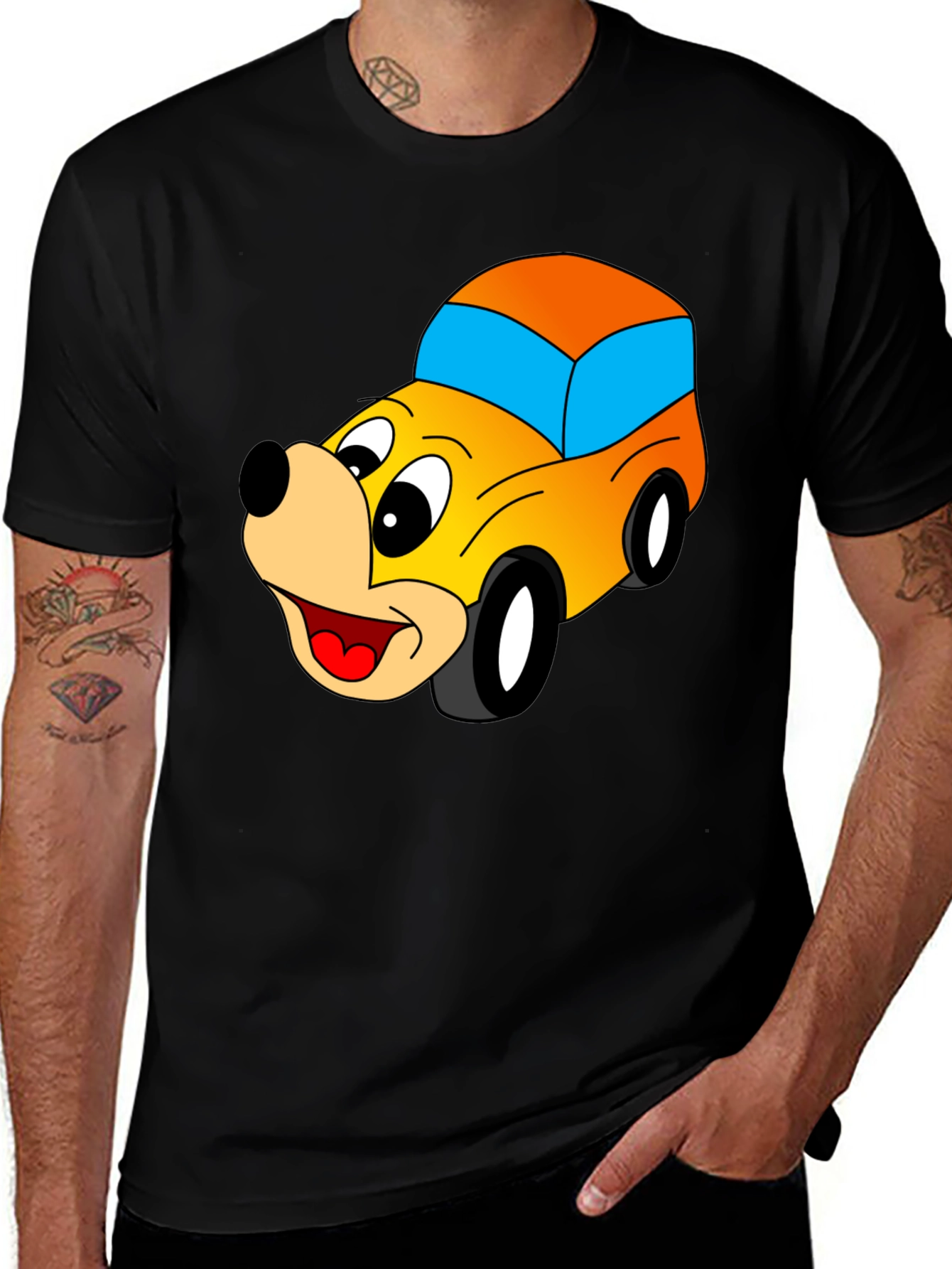 Cartoon Car Graphic Black T-Shirt