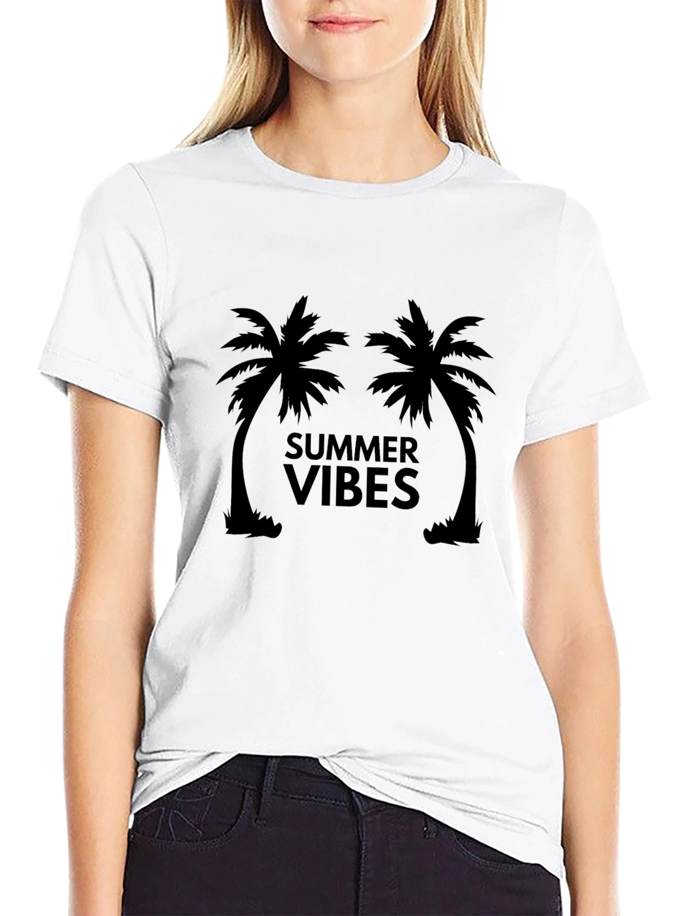 Summer Vibes Palm Tree Graphic Tee - Black