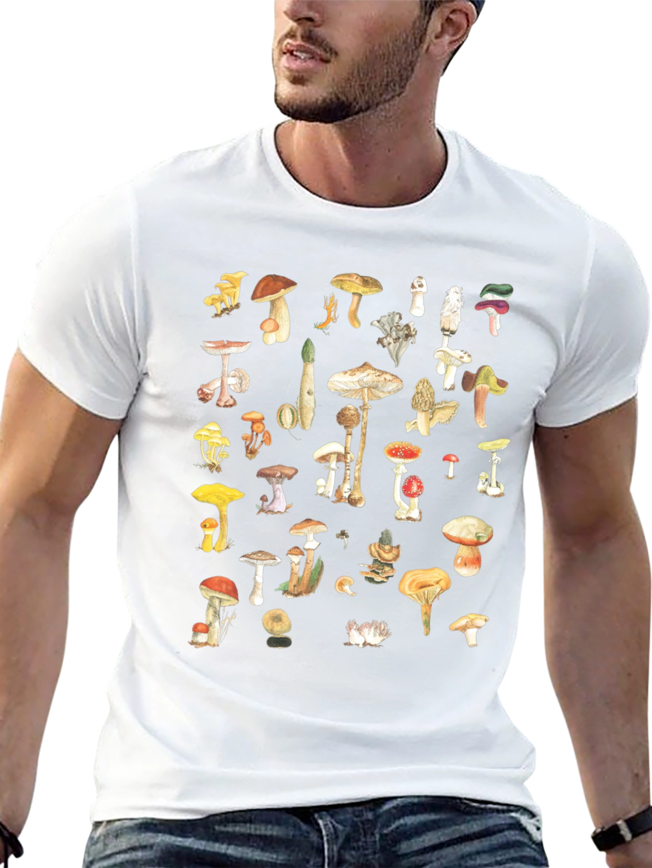 Mushroom Print Black Tee