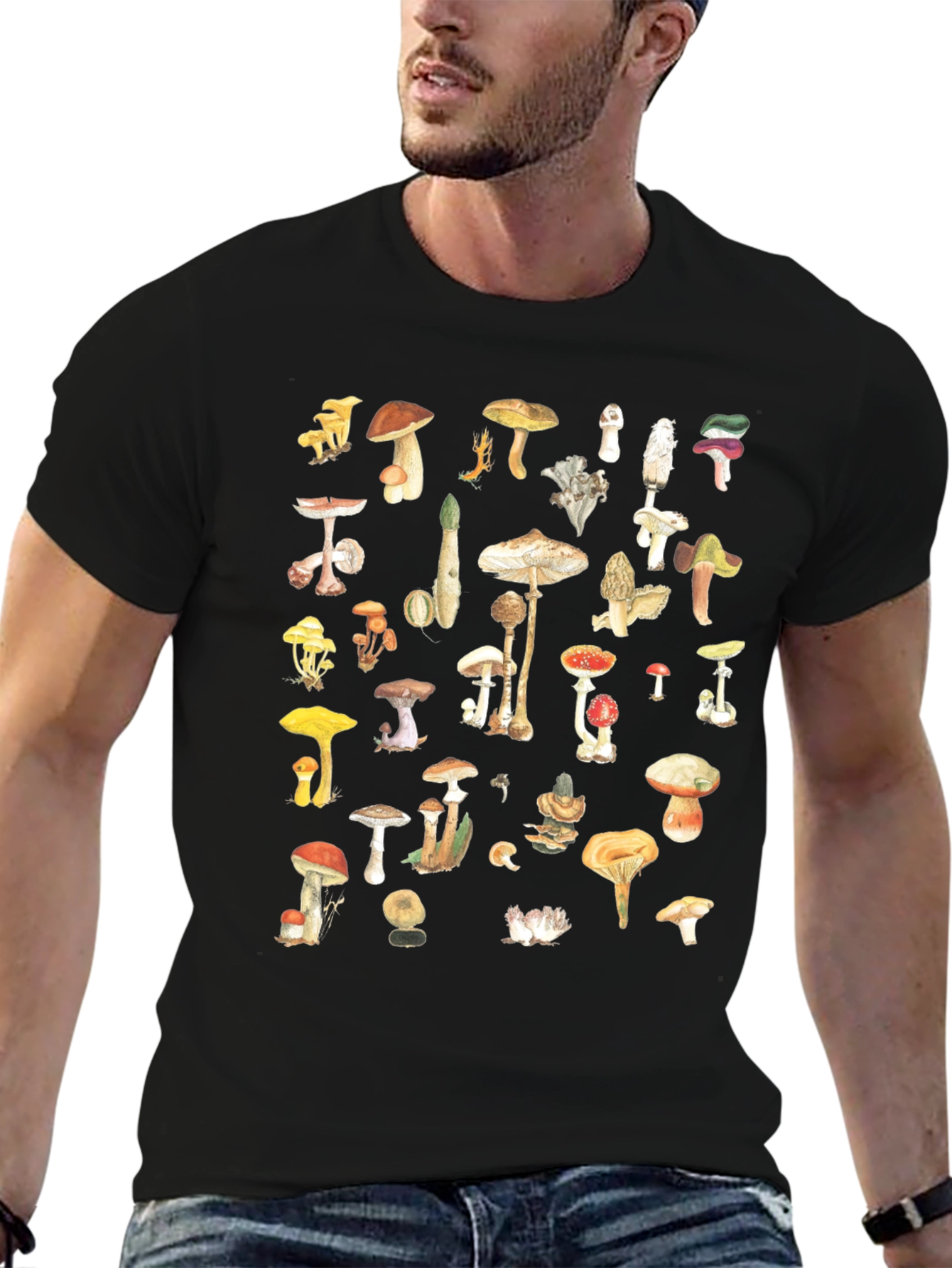 Mushroom Print Black Tee