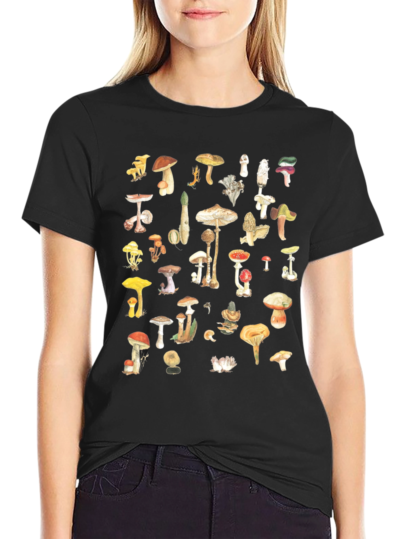 Mushroom Print Black Tee