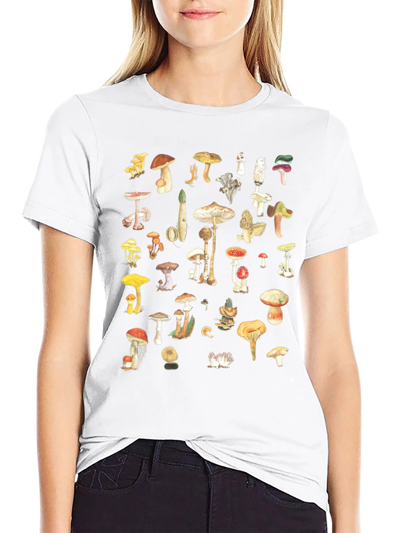 Mushroom Print Black Tee