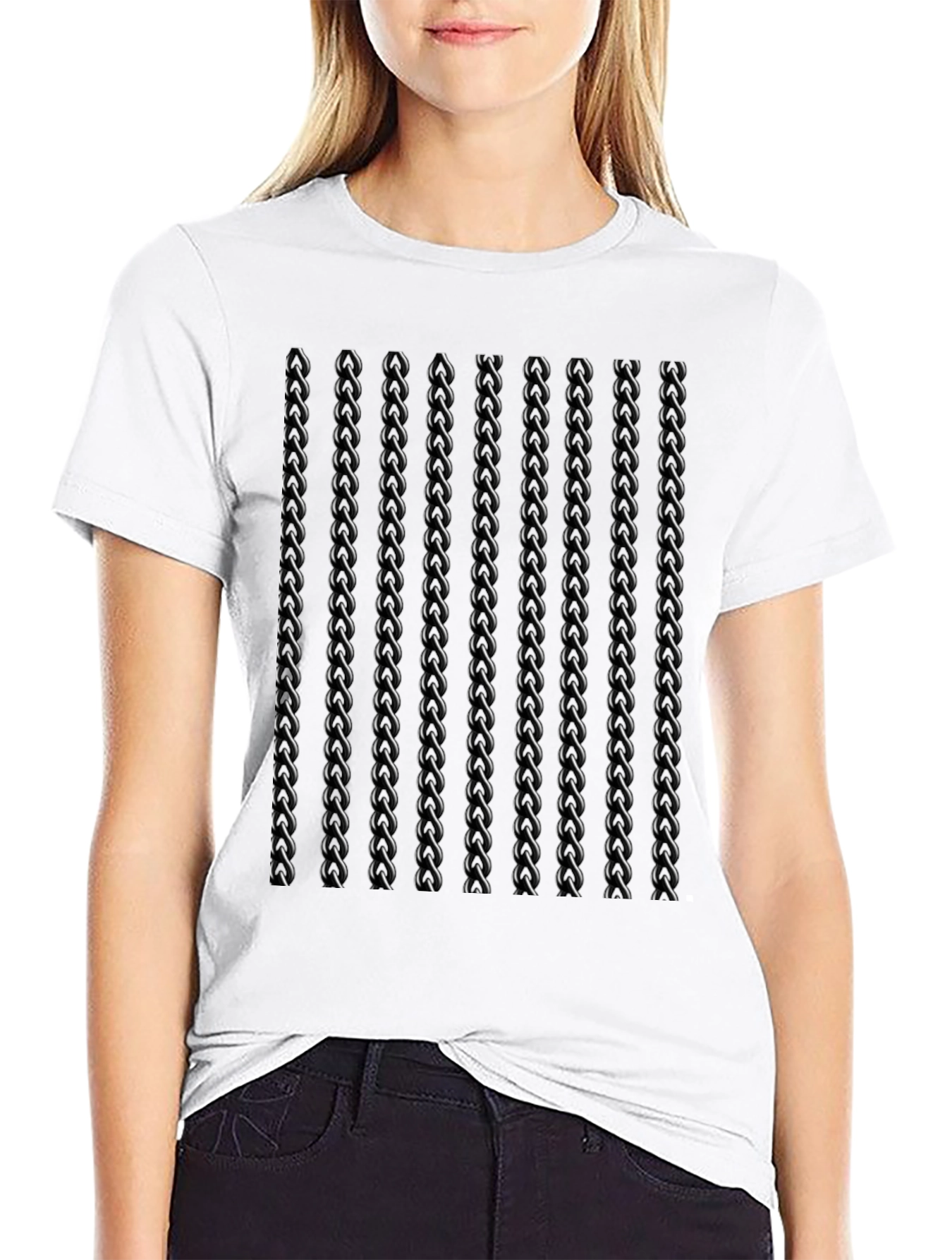 Mens Black Twisted Chain Link Pattern T-Shirt
