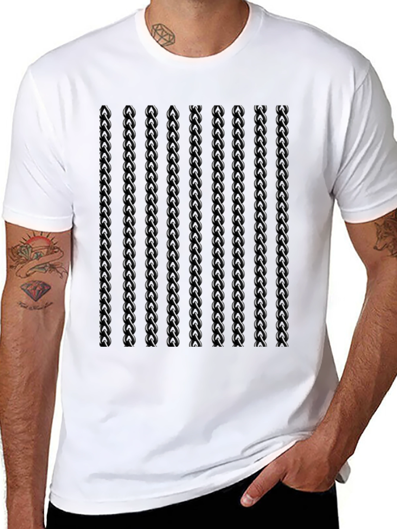Mens Black Twisted Chain Link Pattern T-Shirt