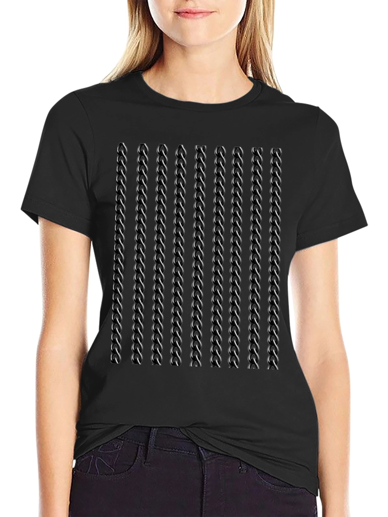 Mens Black Twisted Chain Link Pattern T-Shirt