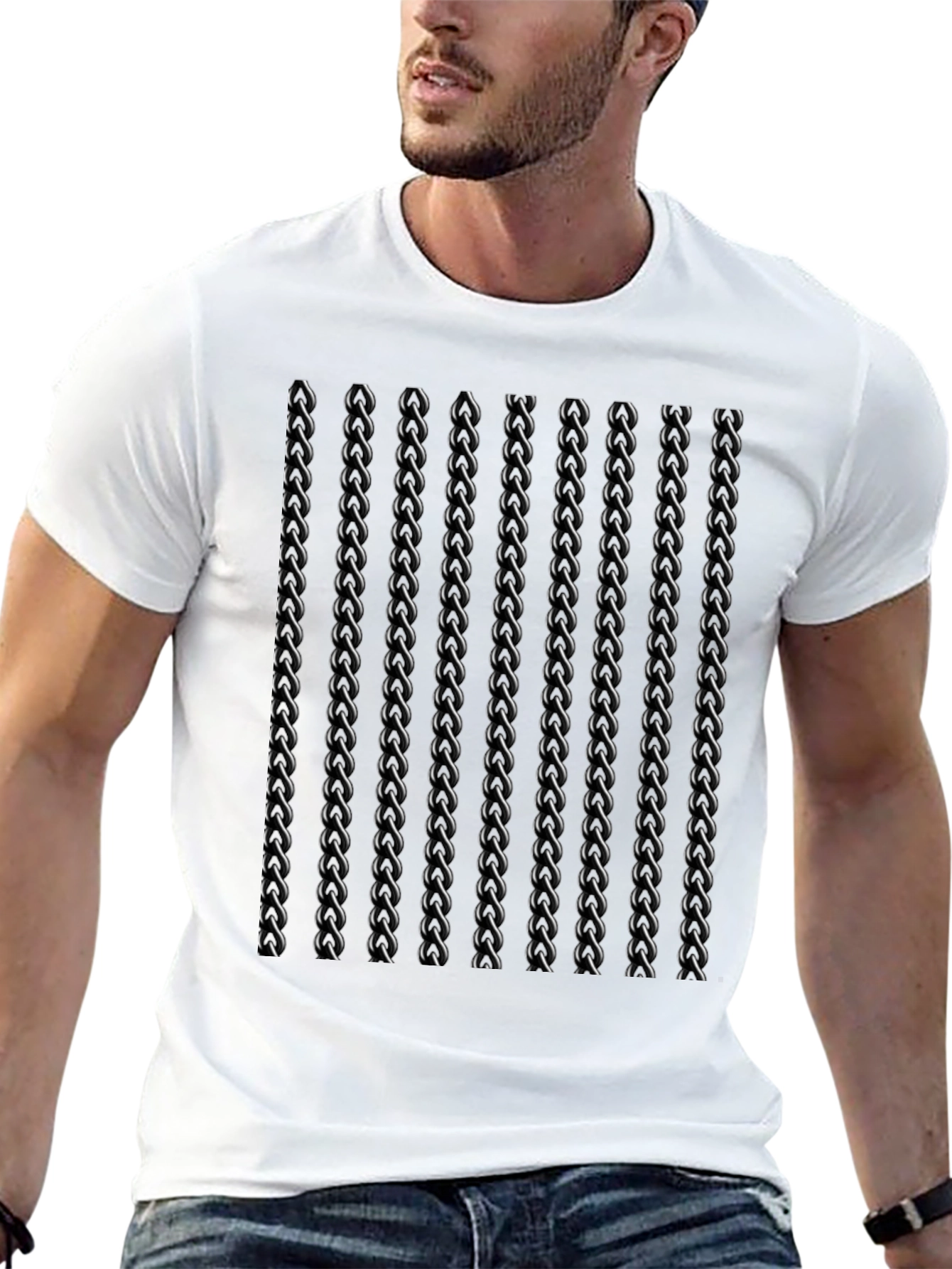Mens Black Twisted Chain Link Pattern T-Shirt