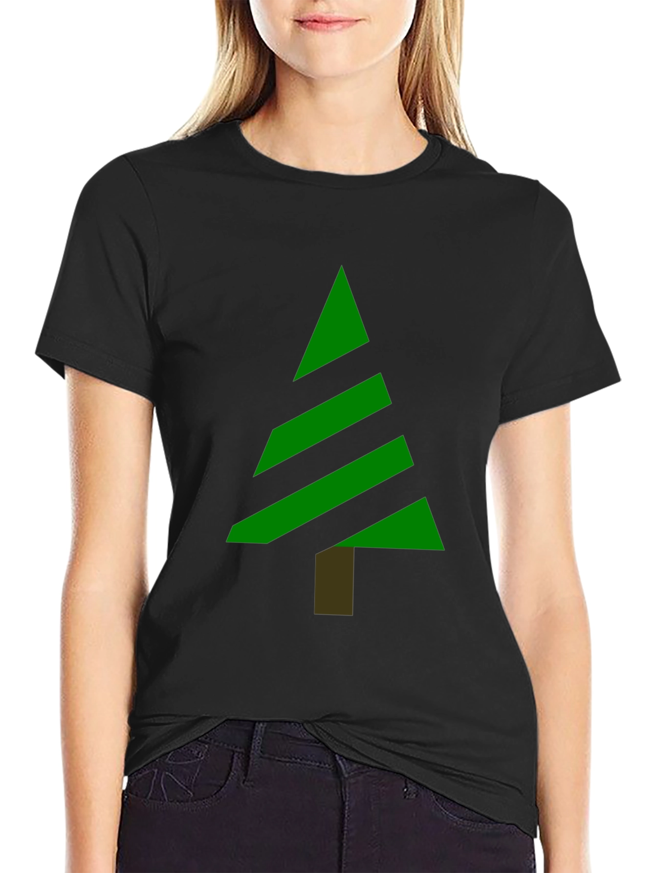 Modern Christmas Tree Graphic Tee - Black