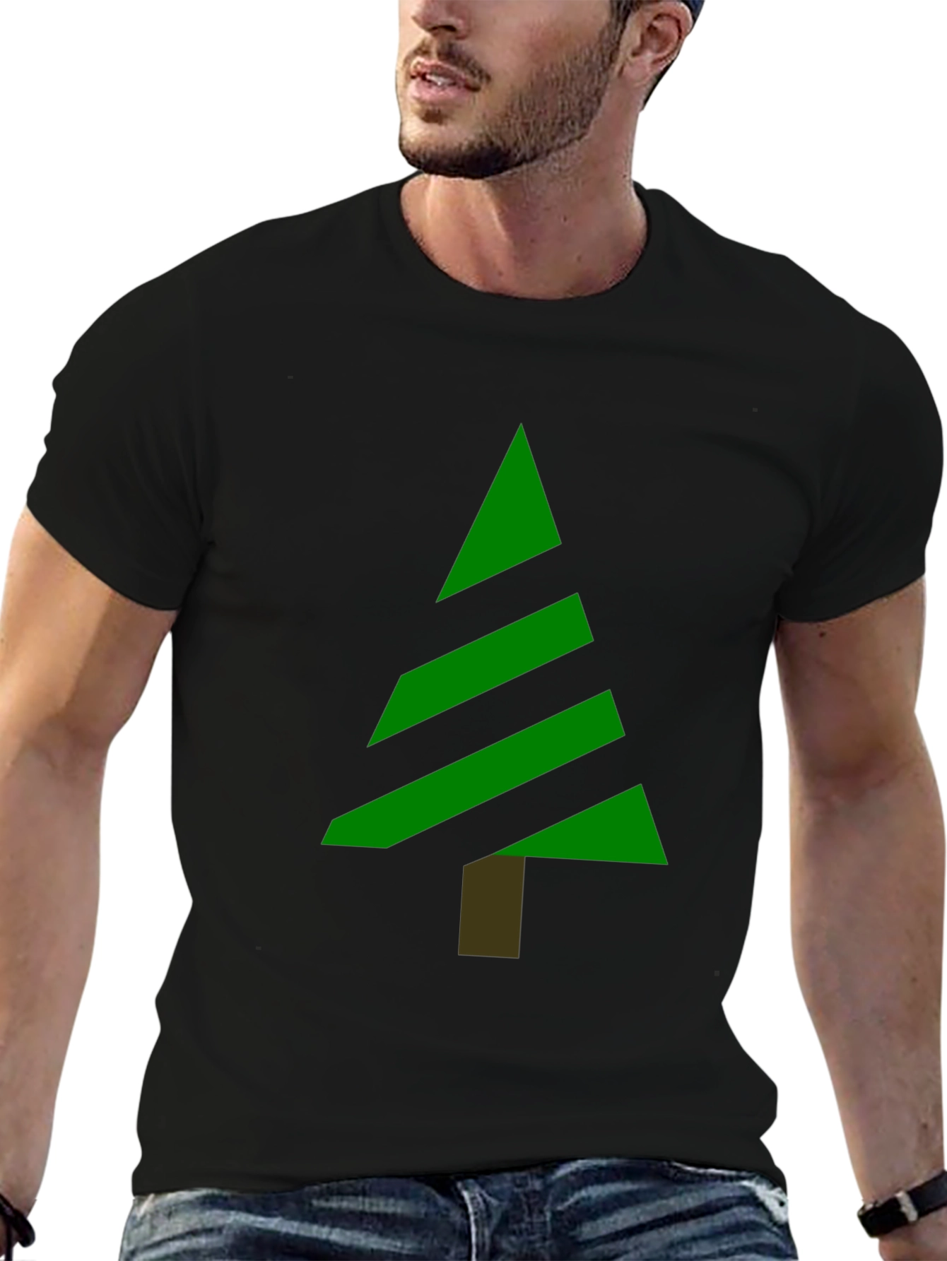 Modern Christmas Tree Graphic Tee - Black