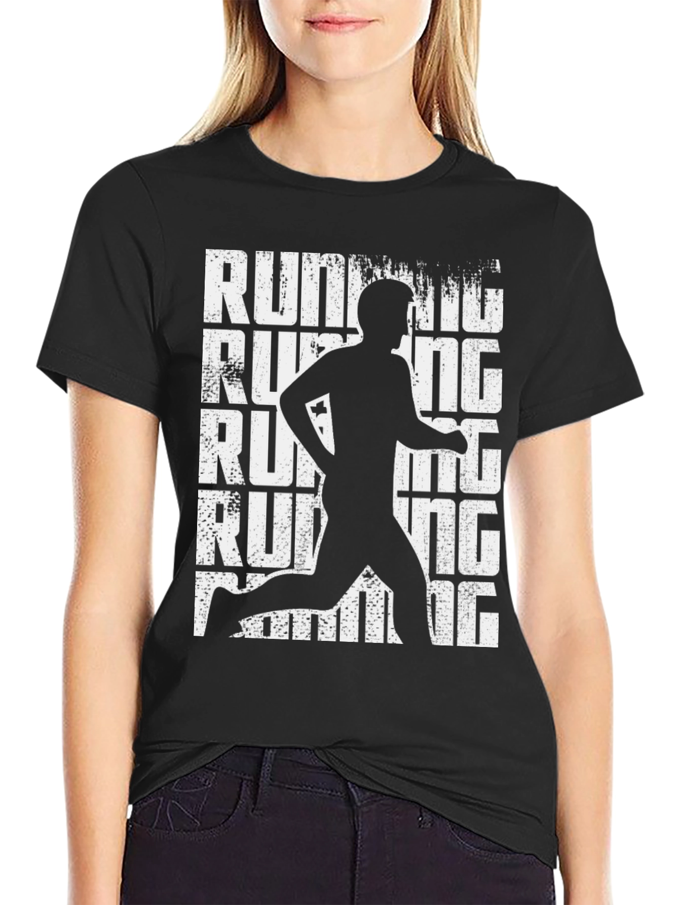 Running Man Graphic Tee - Black Cotton T-Shirt