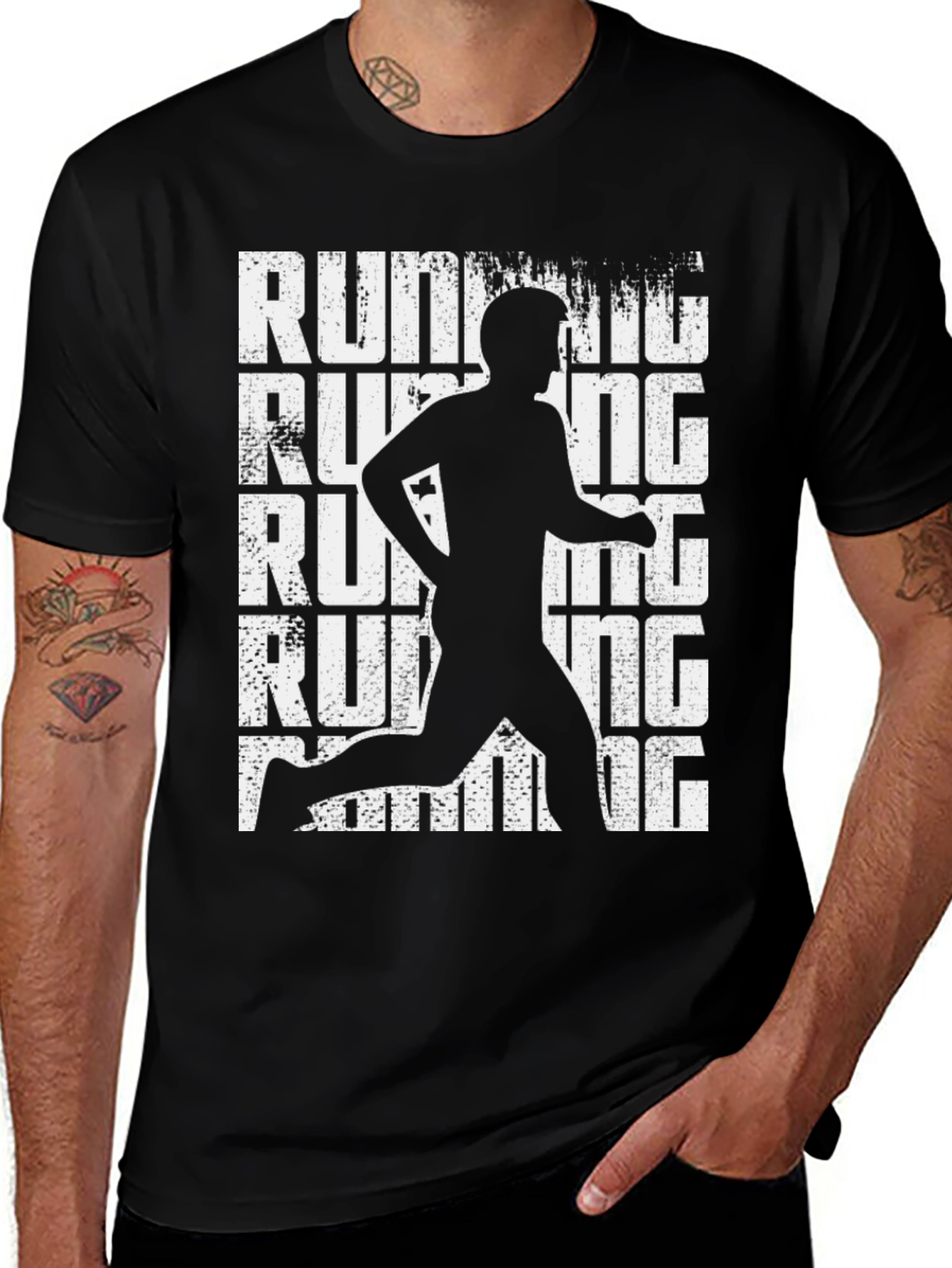 Running Man Graphic Tee - Black Cotton T-Shirt