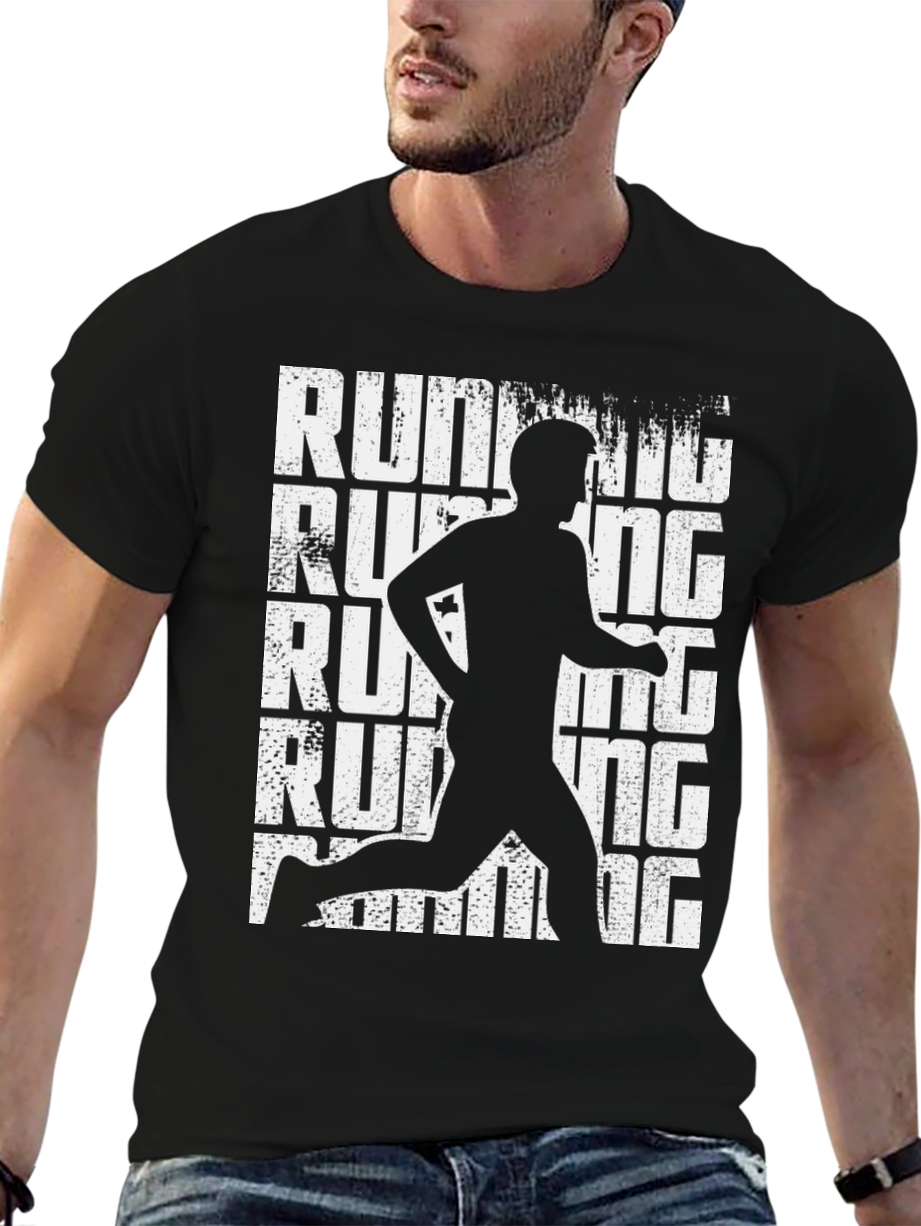 Running Man Graphic Tee - Black Cotton T-Shirt