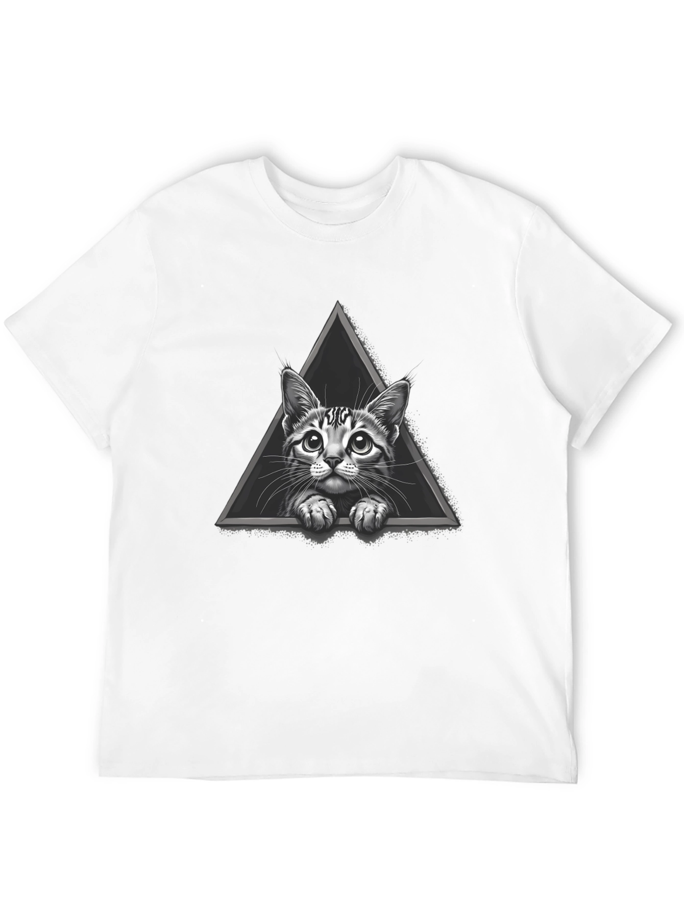 Cat Triangle Graphic Tee - Black Cotton T-Shirt